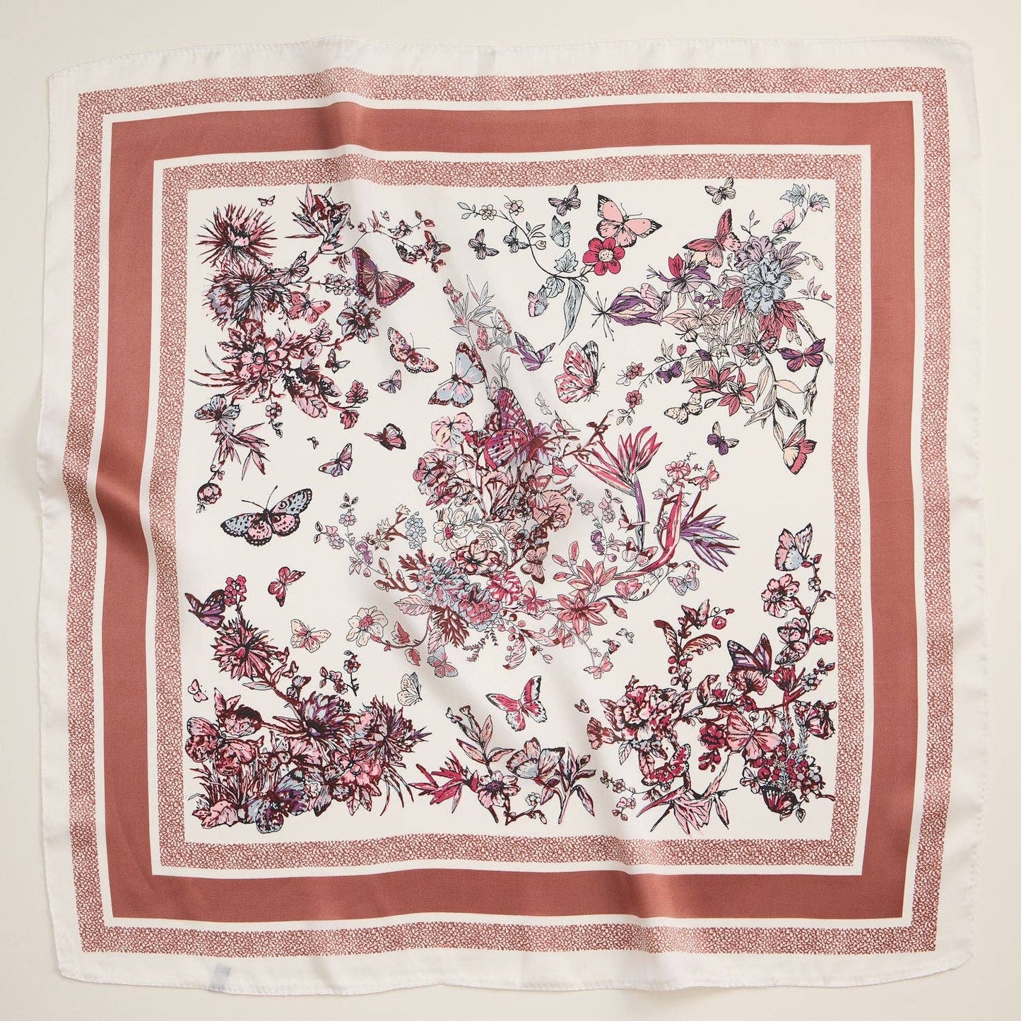 Floral Butterfly Silk Texture Square Scarf