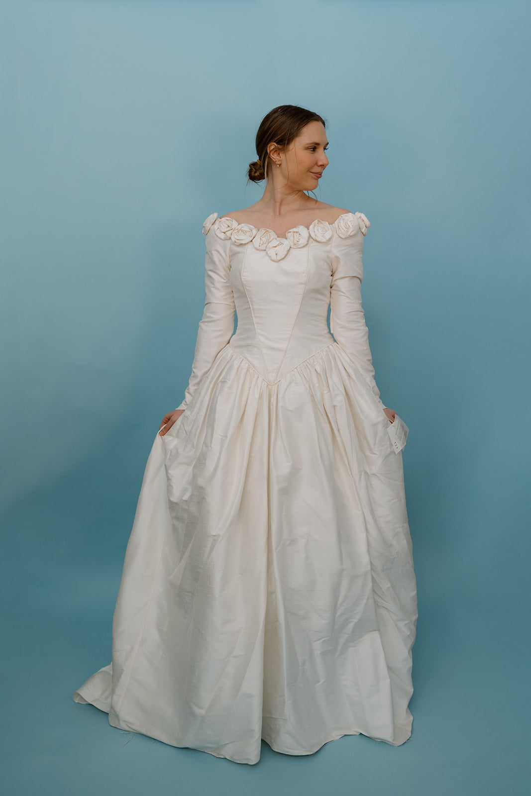 Logan: Basque Waist Ballgown with Rosettes Juniper Lane Logan: Basque Waist Ballgown with Rosettes Juniper Lane