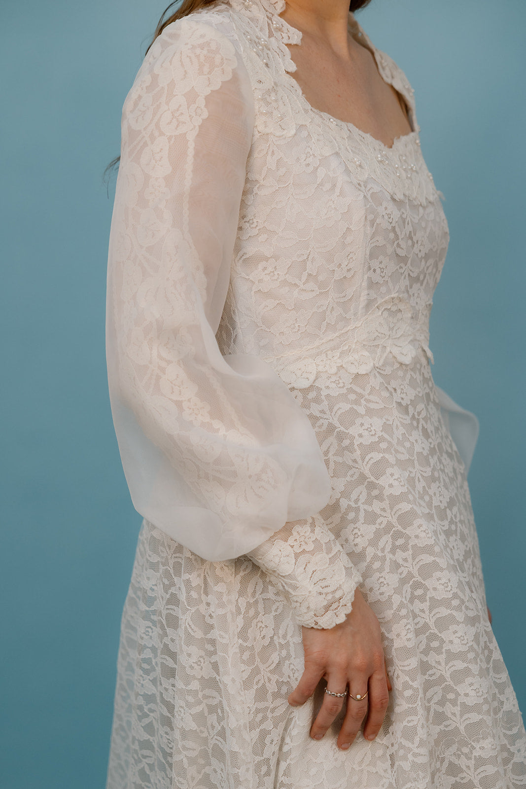 Drew: 1970s Tiered Lace, A-Line Gown
