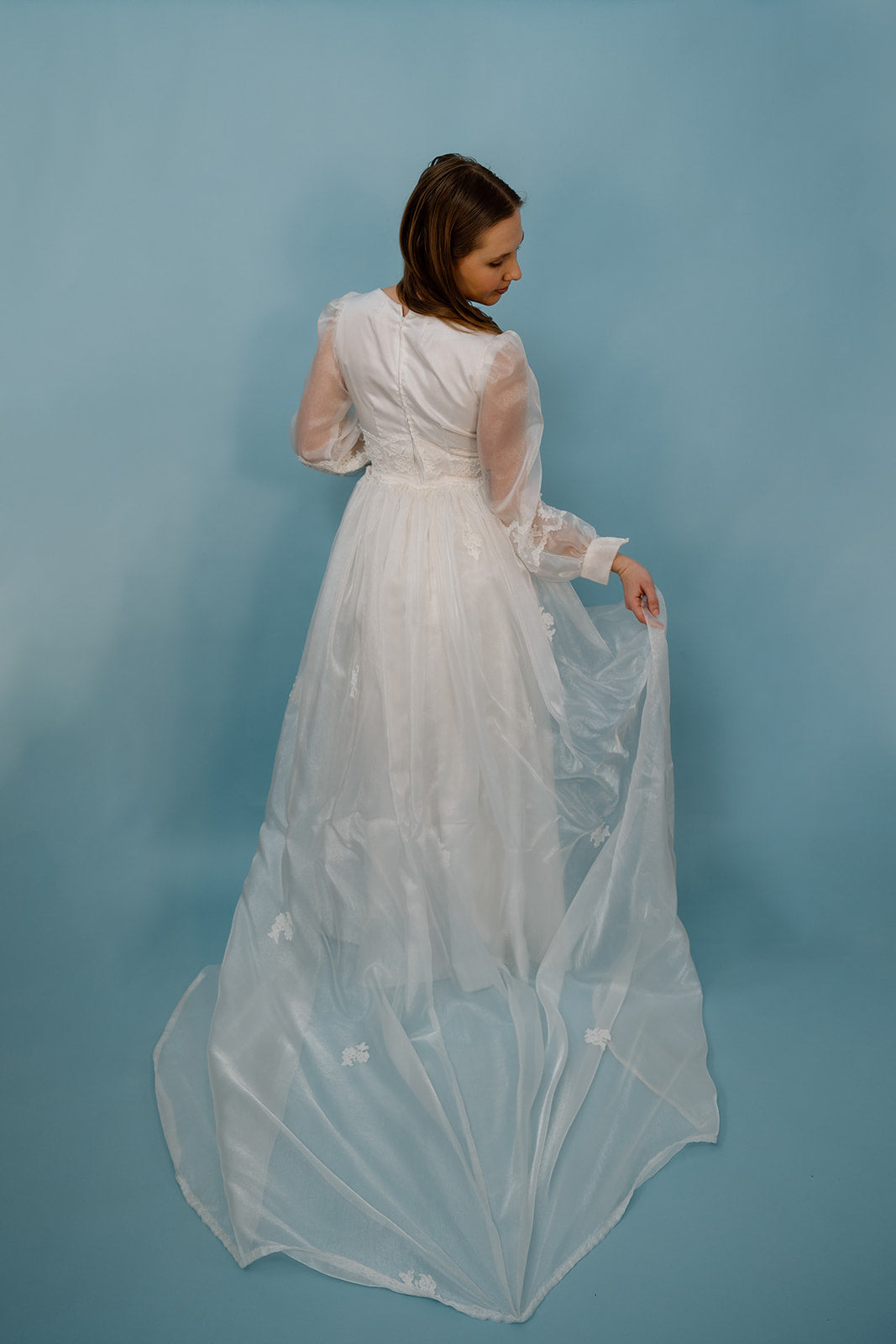 Lizzie: 1970s Iridescent Simple Dress with Detachable Train