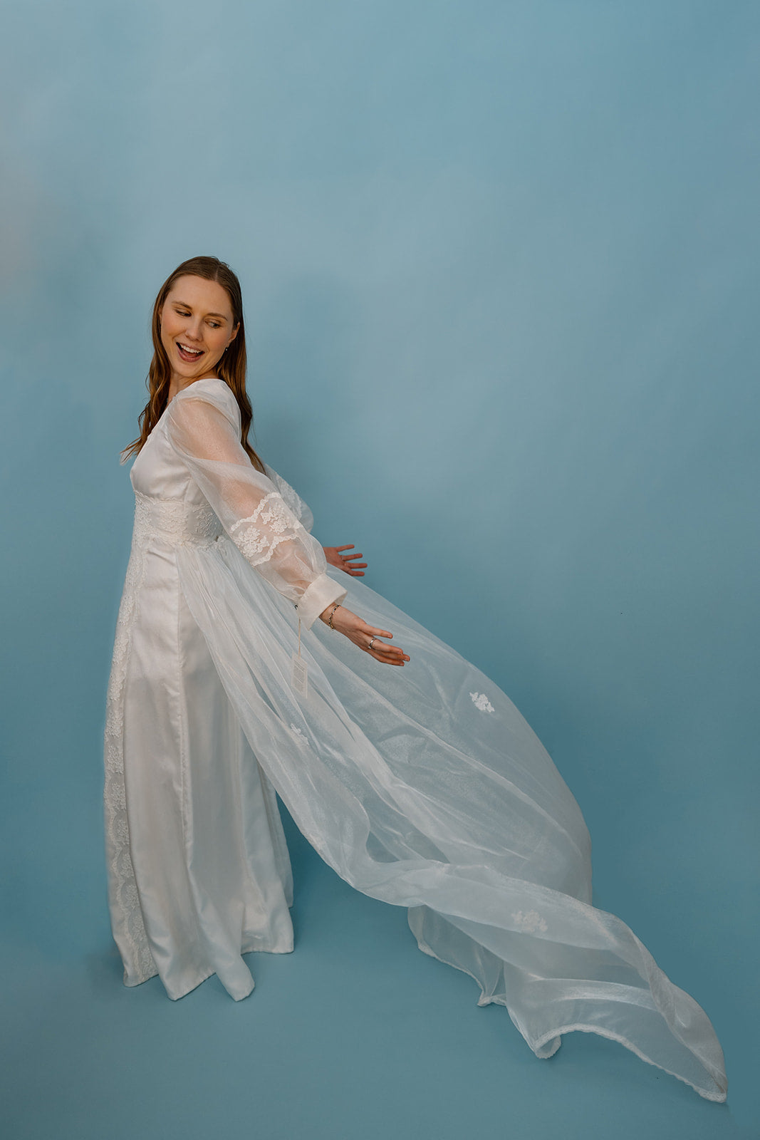 Lizzie: 1970s Iridescent Simple Dress with Detachable Train