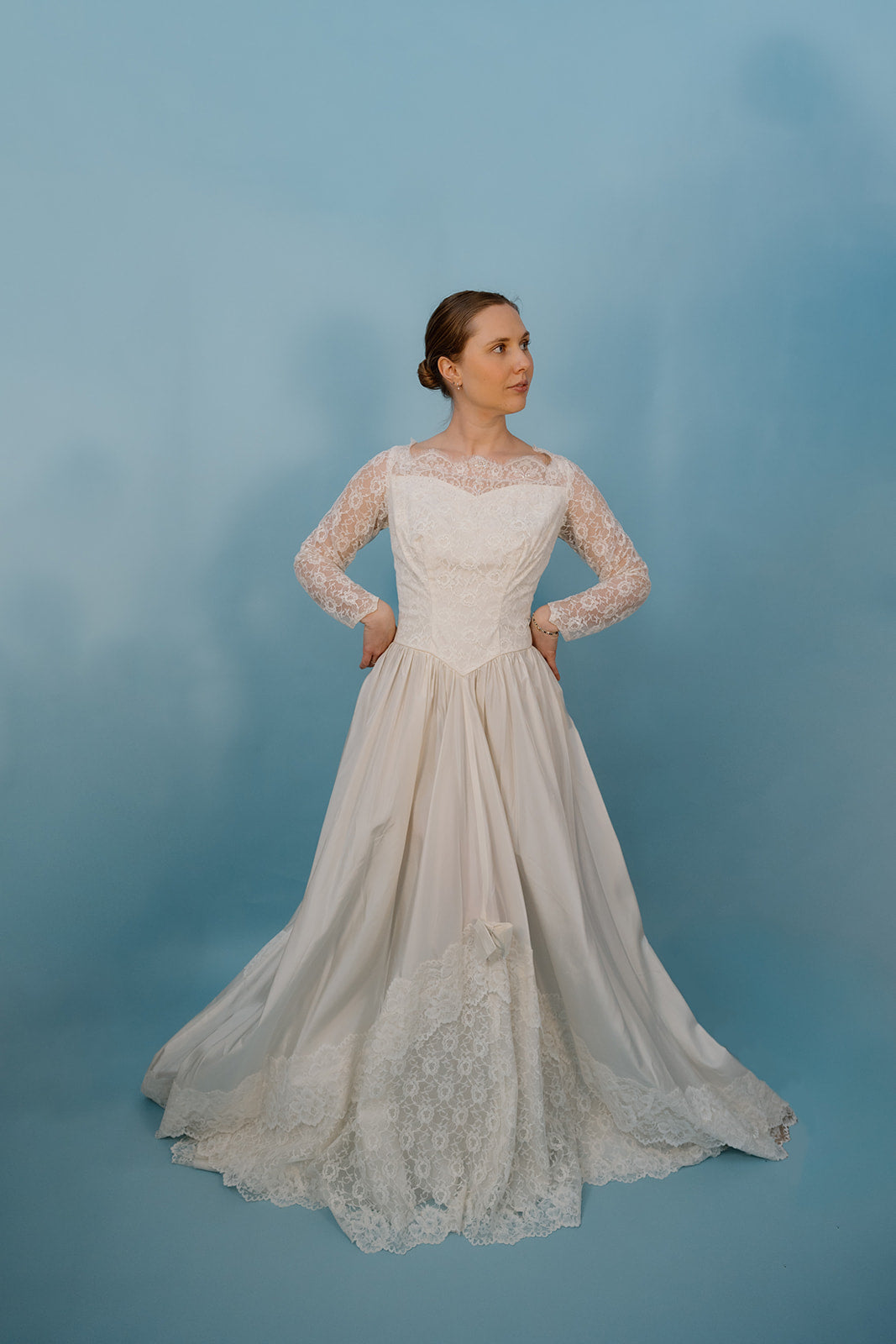 Blaire: 1950s A-line Gown with Lace & Pearls Juniper Lane Blaire: 1950s A-line Gown with Lace & Pearls Juniper Lane