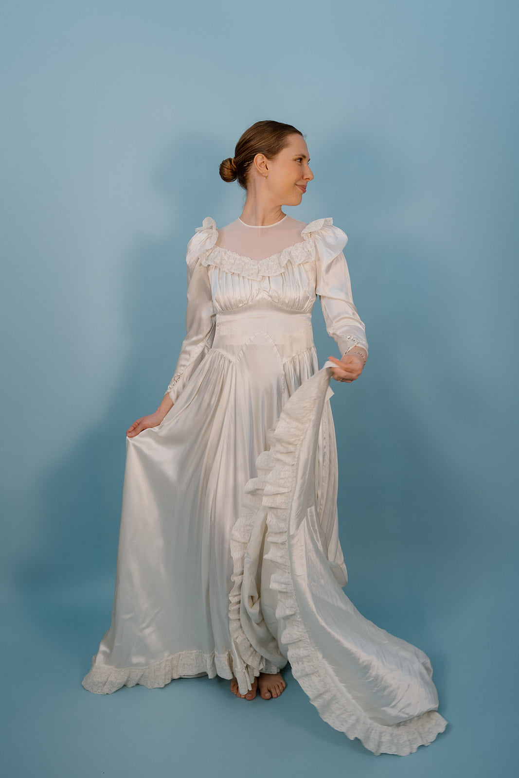LB: 1947 Ivory Satin Wedding Dress