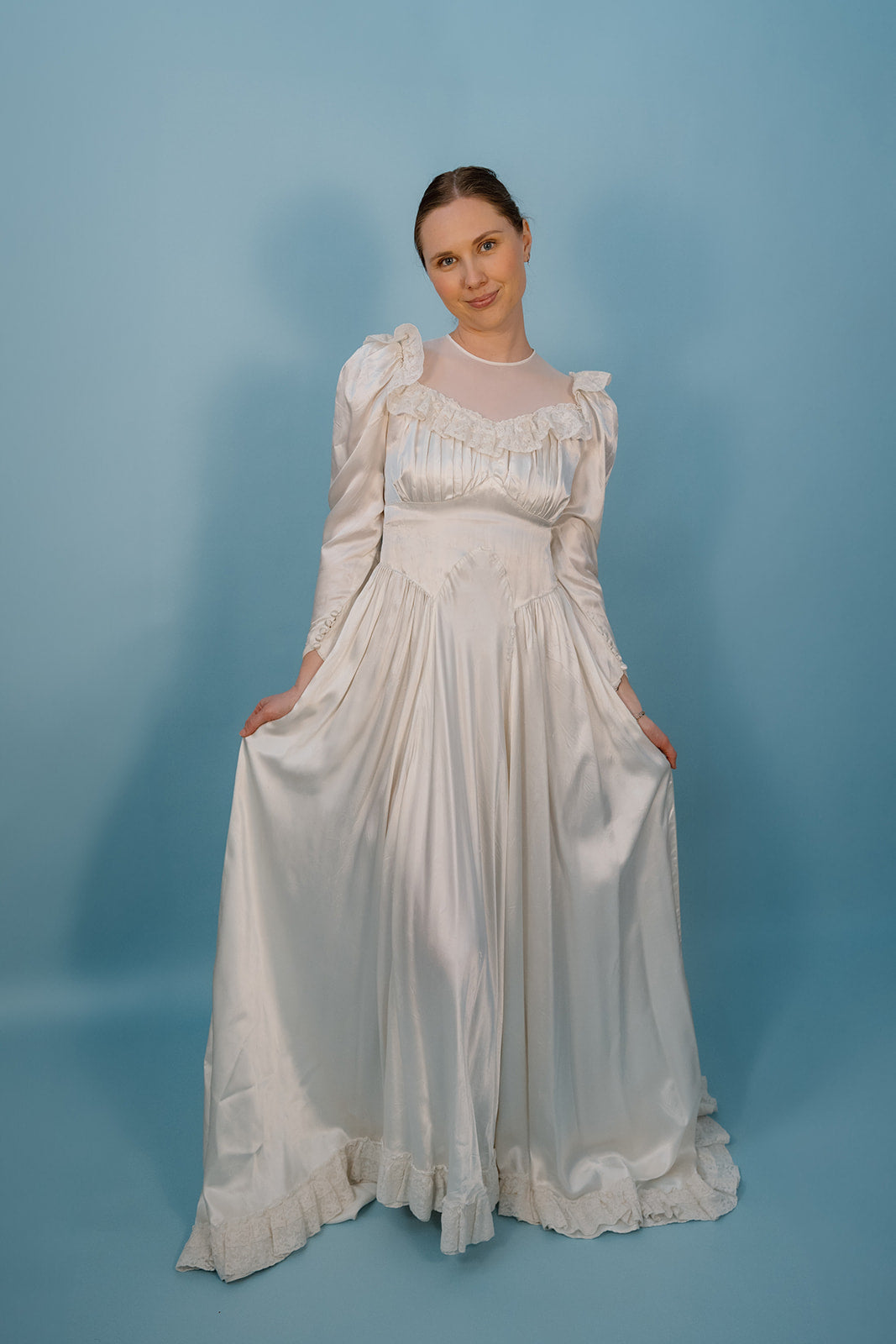 LB: 1947 Ivory Satin Wedding Dress