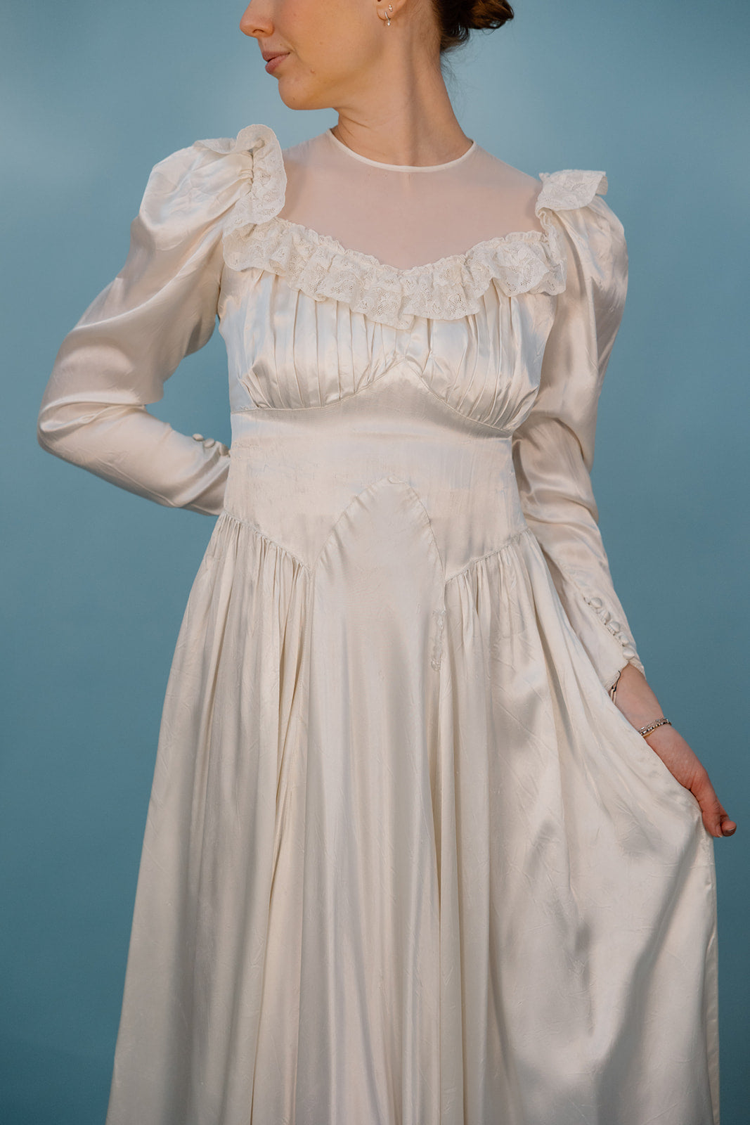 LB: 1947 Ivory Satin Wedding Dress
