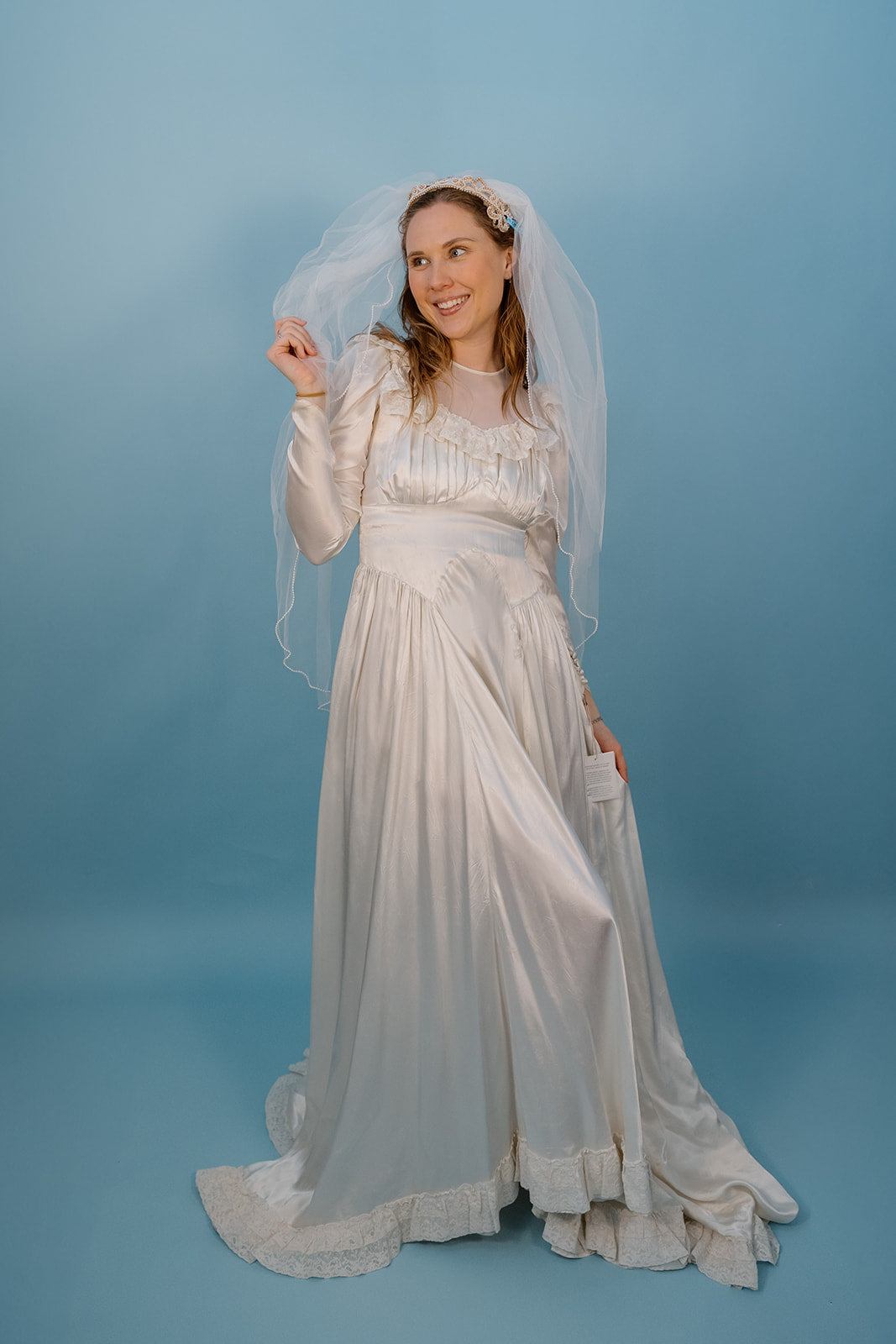 LB: 1947 Ivory Satin Wedding Dress