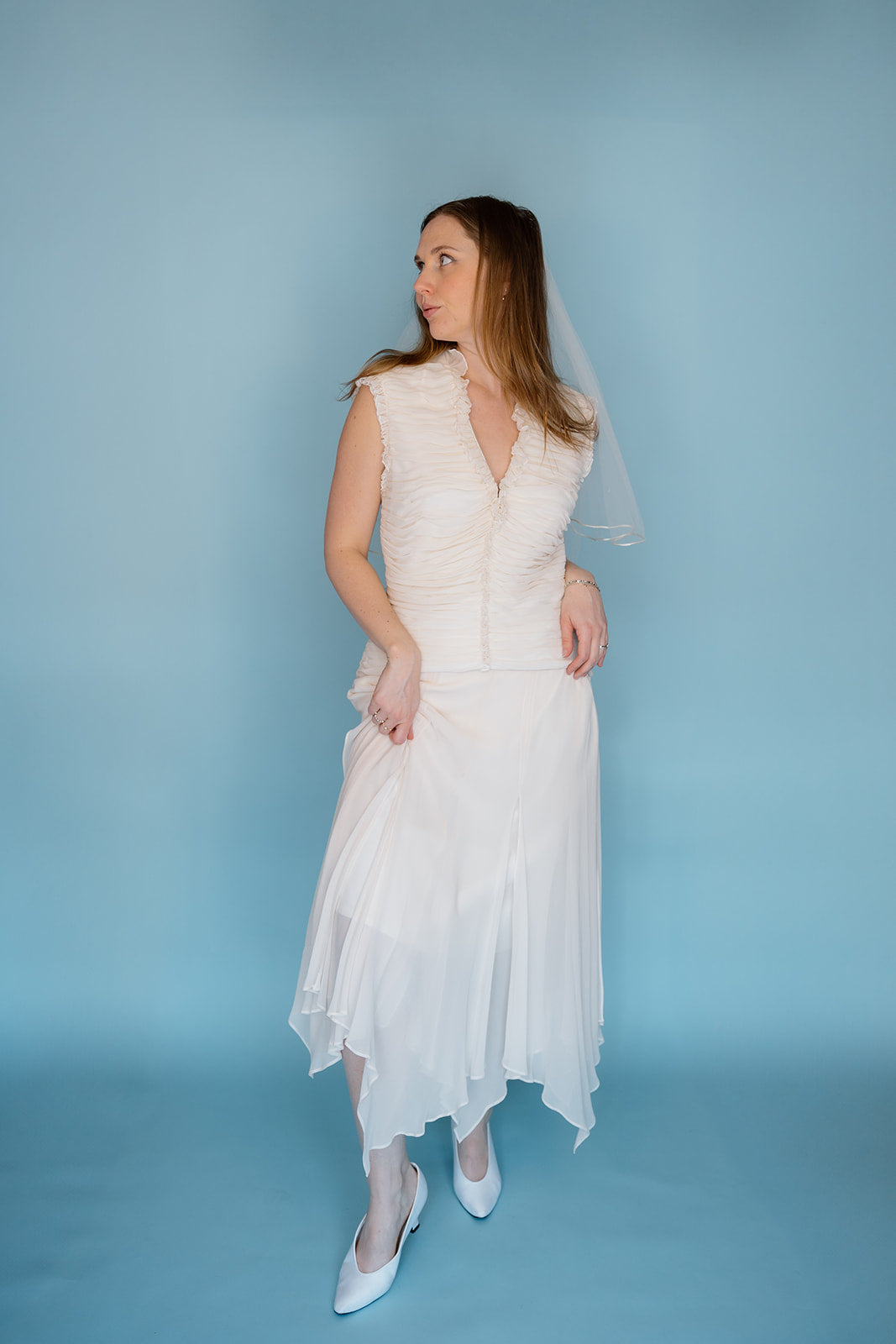 Marigold: 100% silk 2 pc set with handkerchief skirt