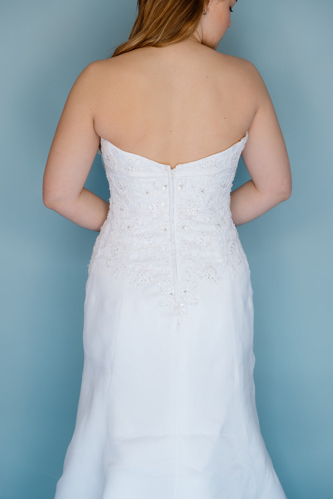 Alexa: strapless white 2000s fit + flare