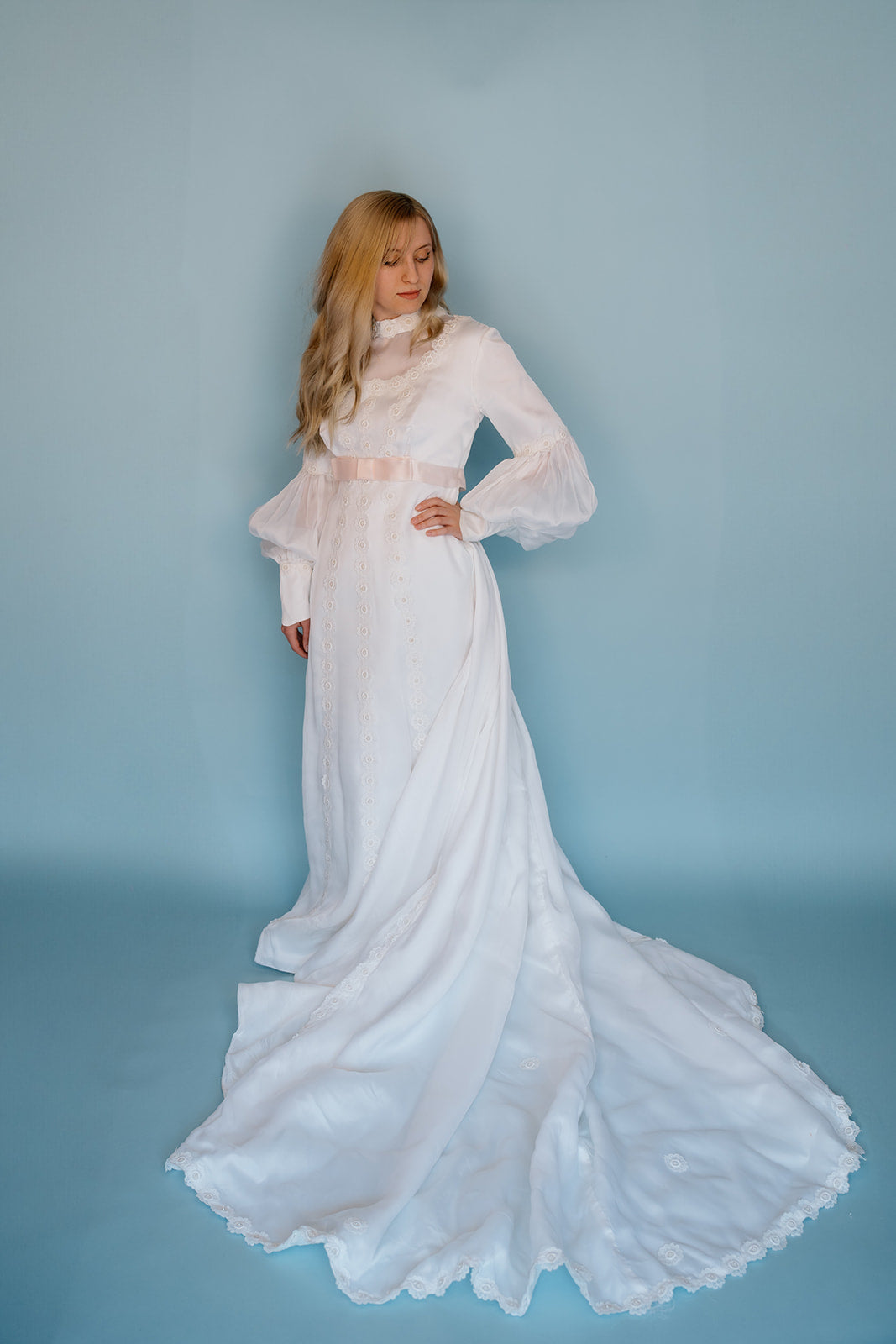 Linda: 1971 Wedding Dress with Daisies + Pink Ribbon Linda: 1971 Wedding Dress with Daisies + Pink Ribbon