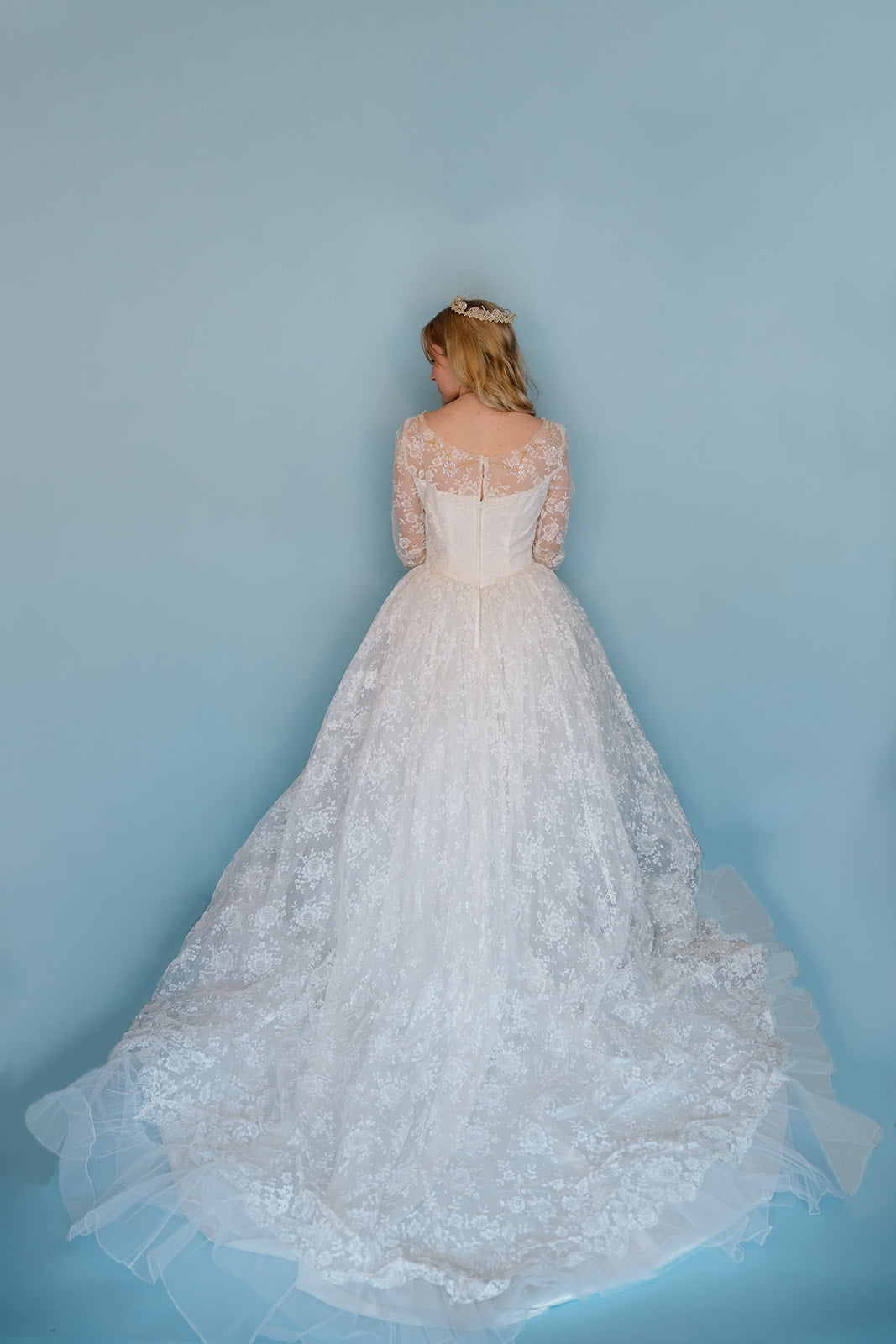 Betty: 1950s ballgown with tiered front and beaded neckline