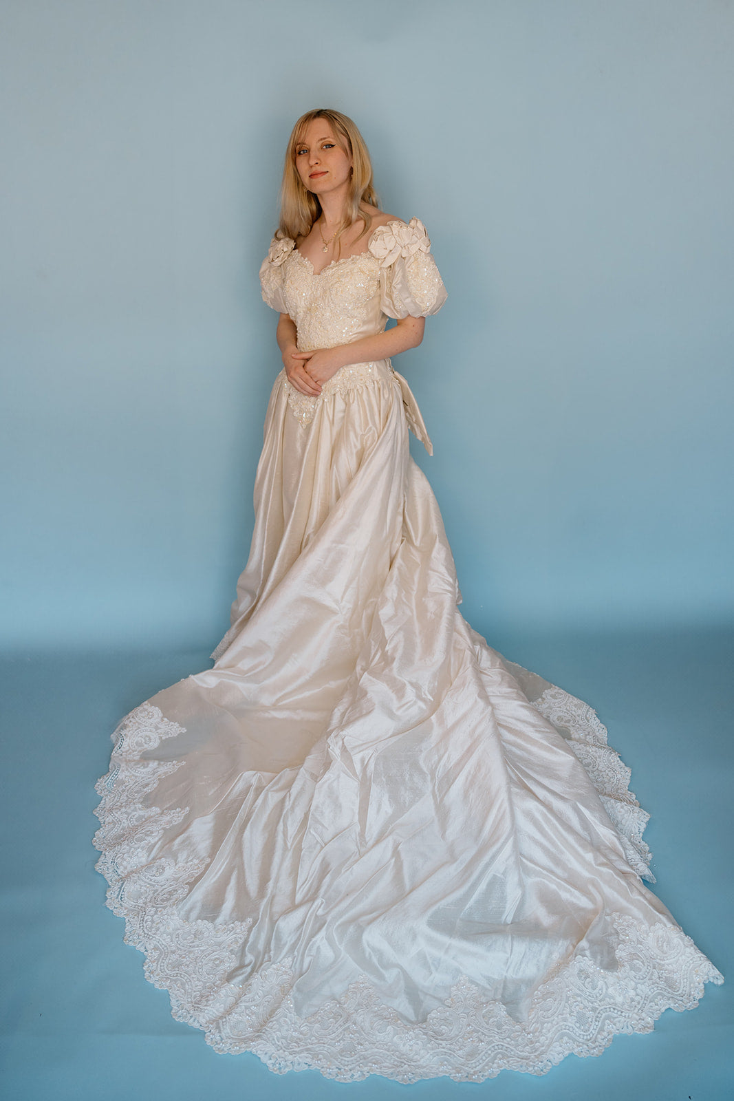Carolyn: 1986, 100% silk, pearl and floral ballgown