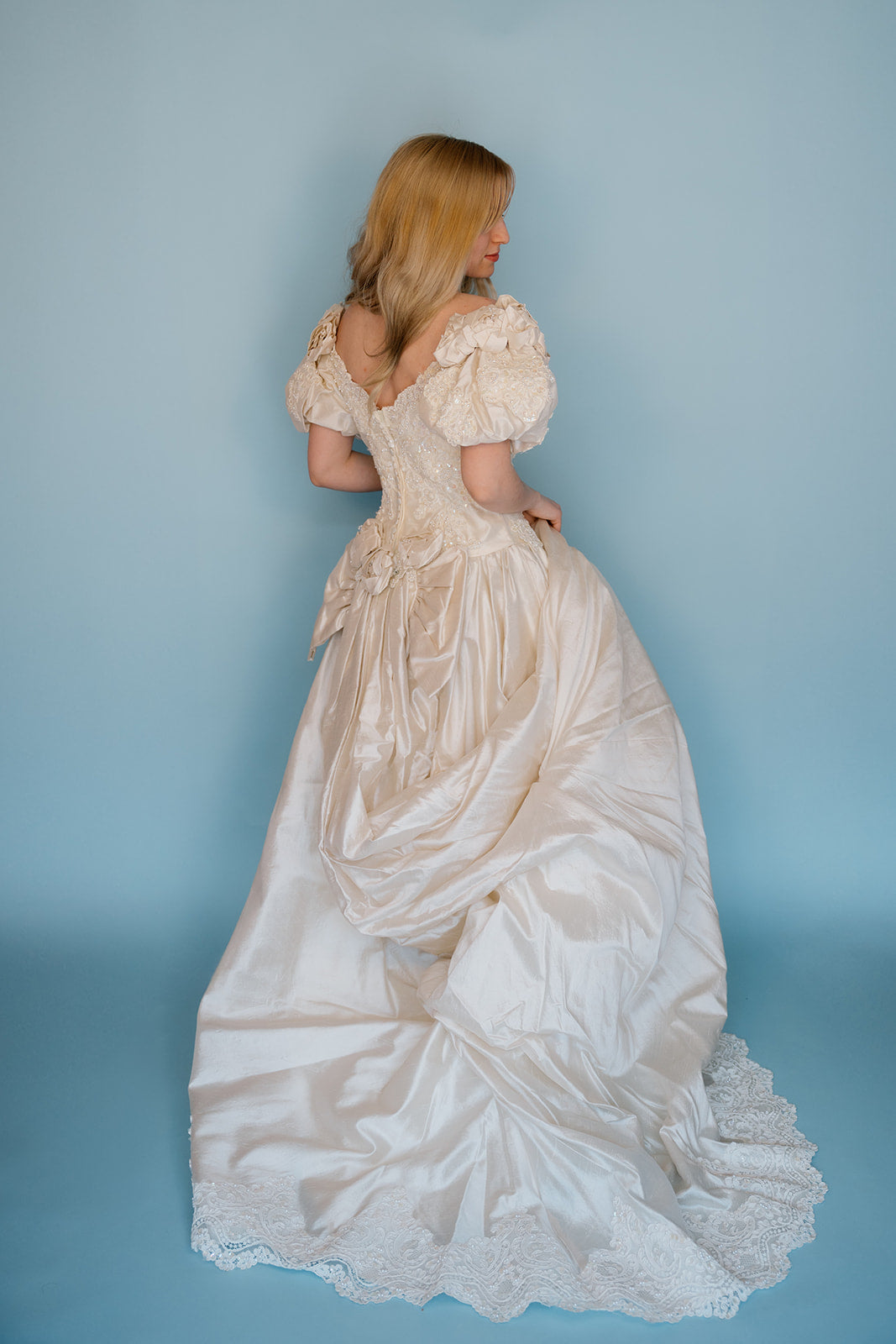 Carolyn: 1986, 100% silk, pearl and floral ballgown