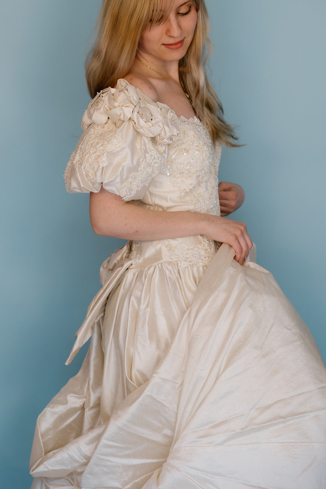 Carolyn: 1986, 100% silk, pearl and floral ballgown