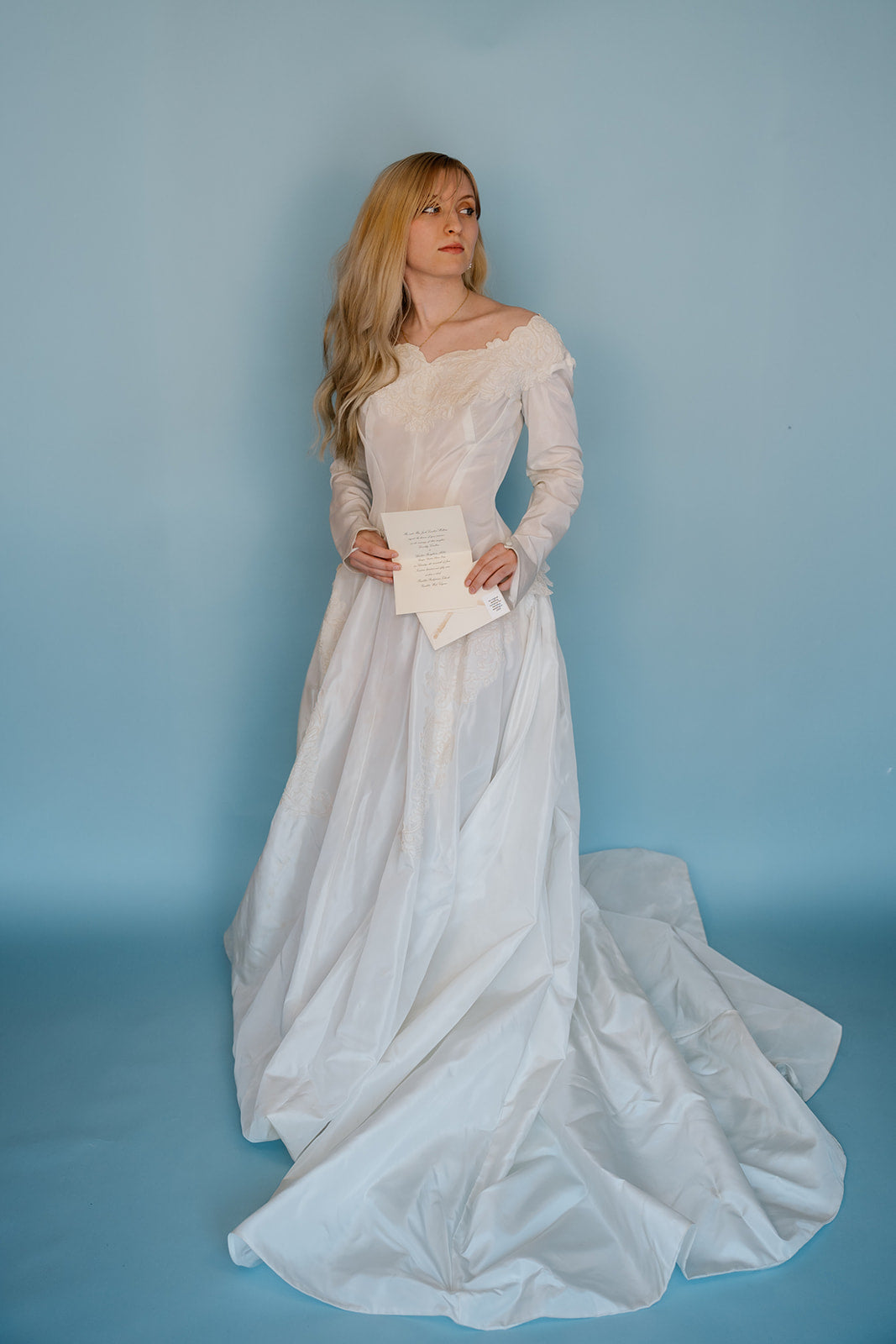 Dorothy: 1959 long sleeve ballgown with simple appliques
