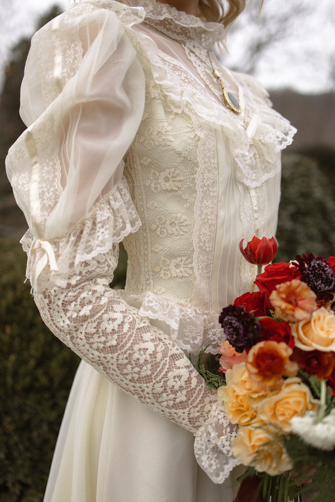 Holly: 1981 Ivory Chiffon Gown with Bows Juniper Lane Holly: 1981 Ivory Chiffon Gown with Bows Juniper Lane