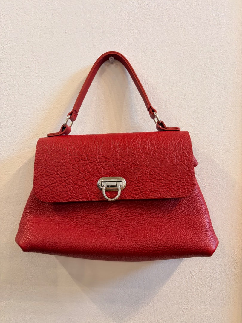 *Handmade Leather | Flap Top Purse (Red/Silver)