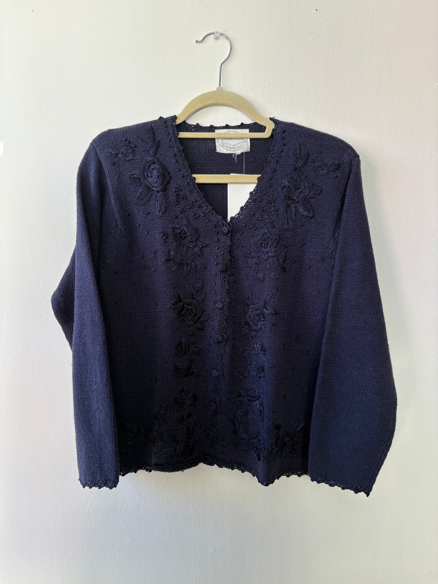 Navy Cotton Cardi w/ Flowers