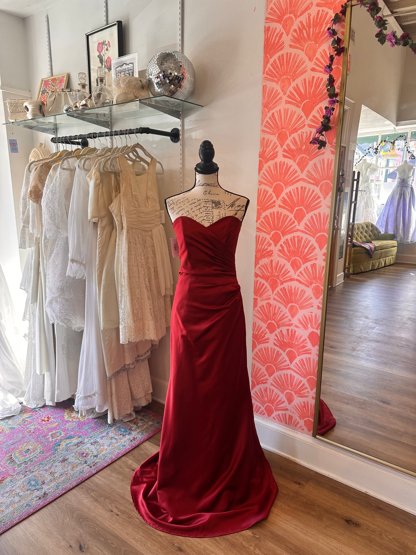 Red Strapless Rouched Gown (S)