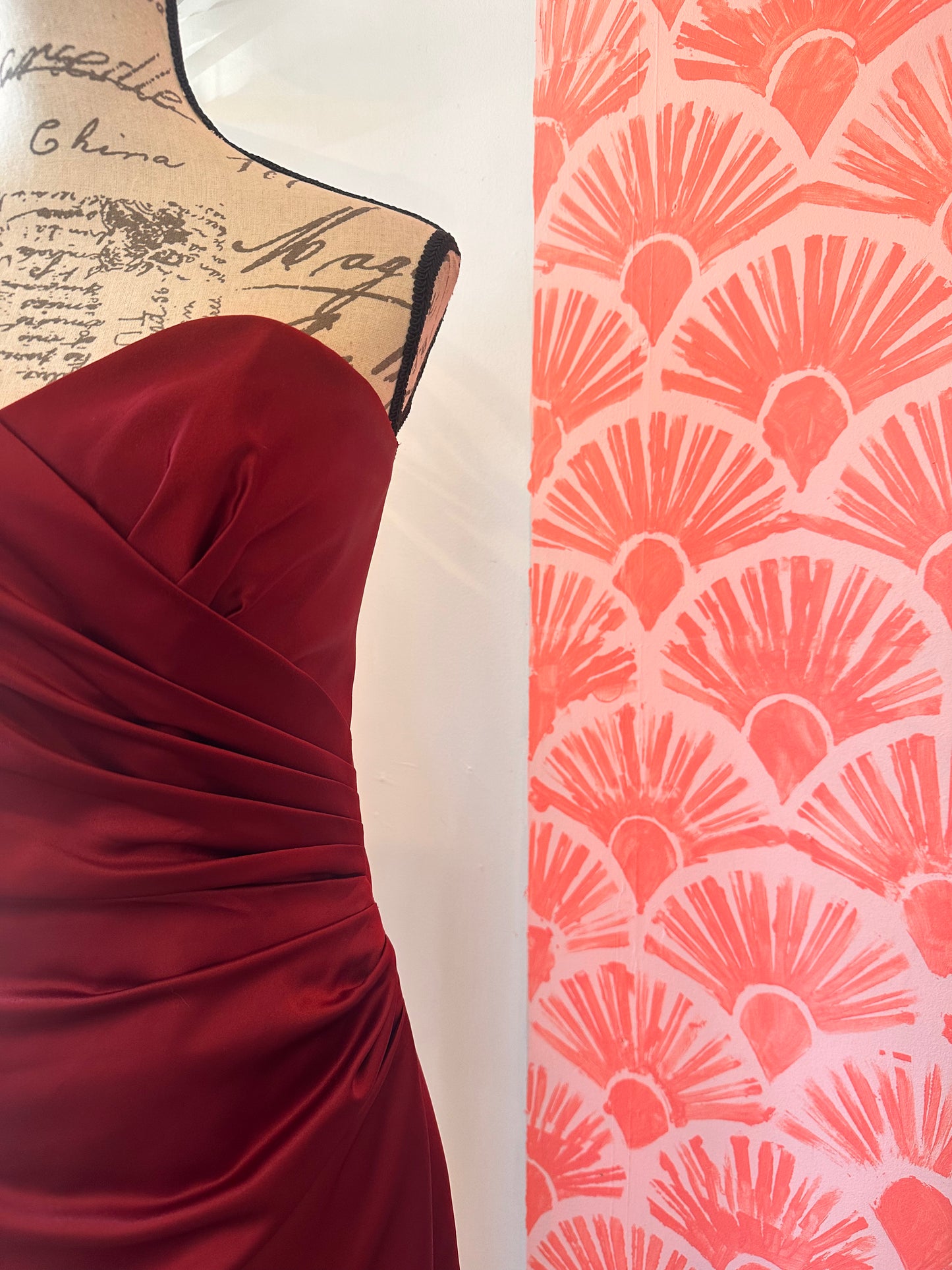 Red Strapless Rouched Gown (S)