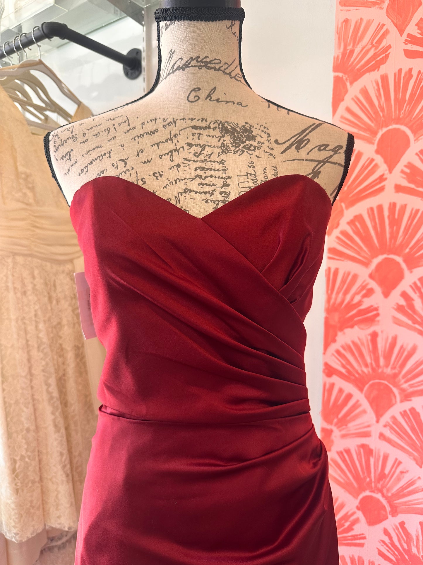 Red Strapless Rouched Gown (S)
