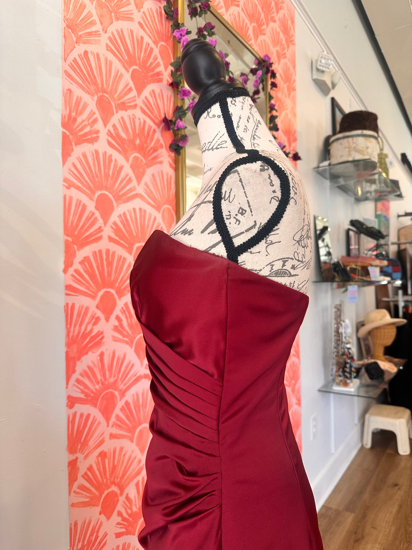 Red Strapless Rouched Gown (S)