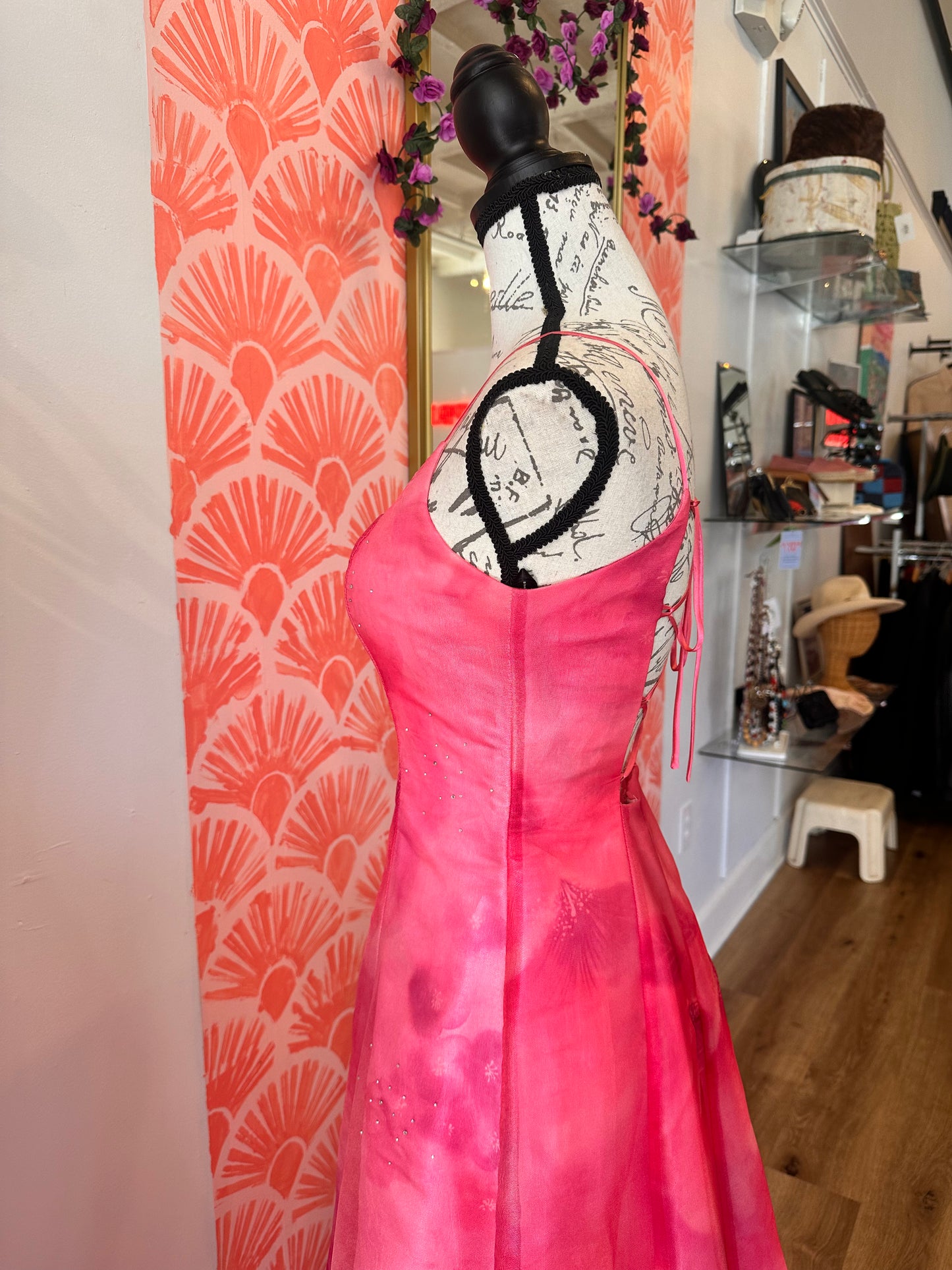 Pink Y2K Gown w/ Hibiscus (XS)