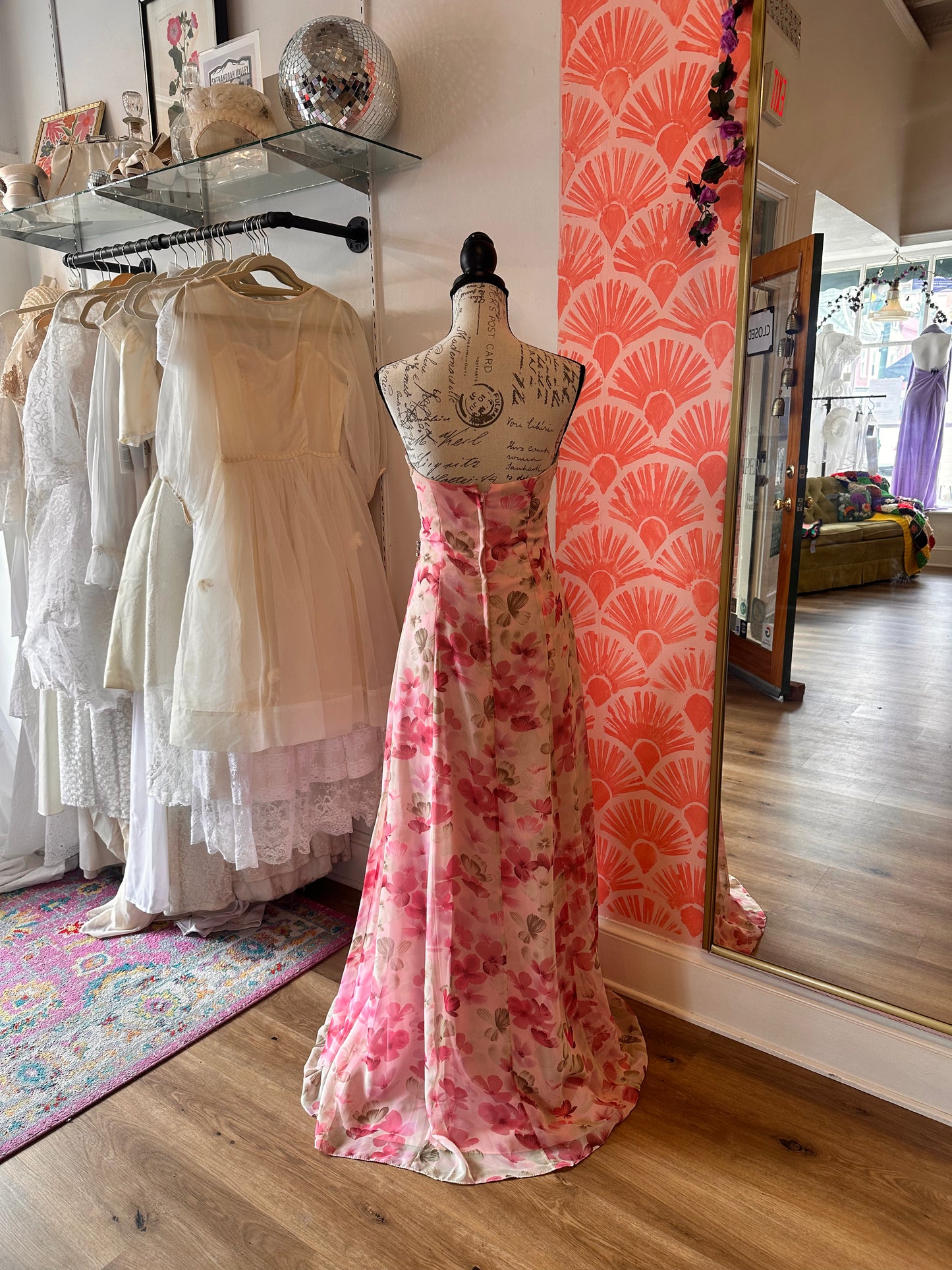 Strapless Pink & Tan Floral Gown (S)