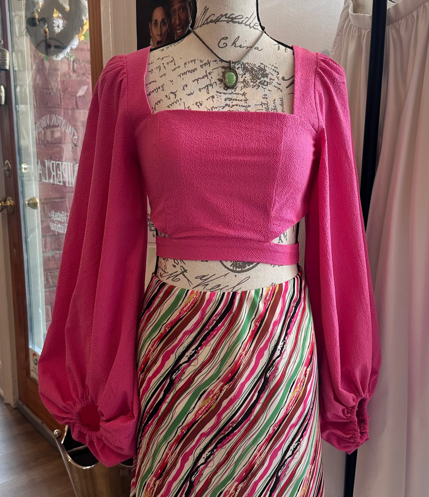 Pink Crop Top W/ Puffy Sleaves (S)
