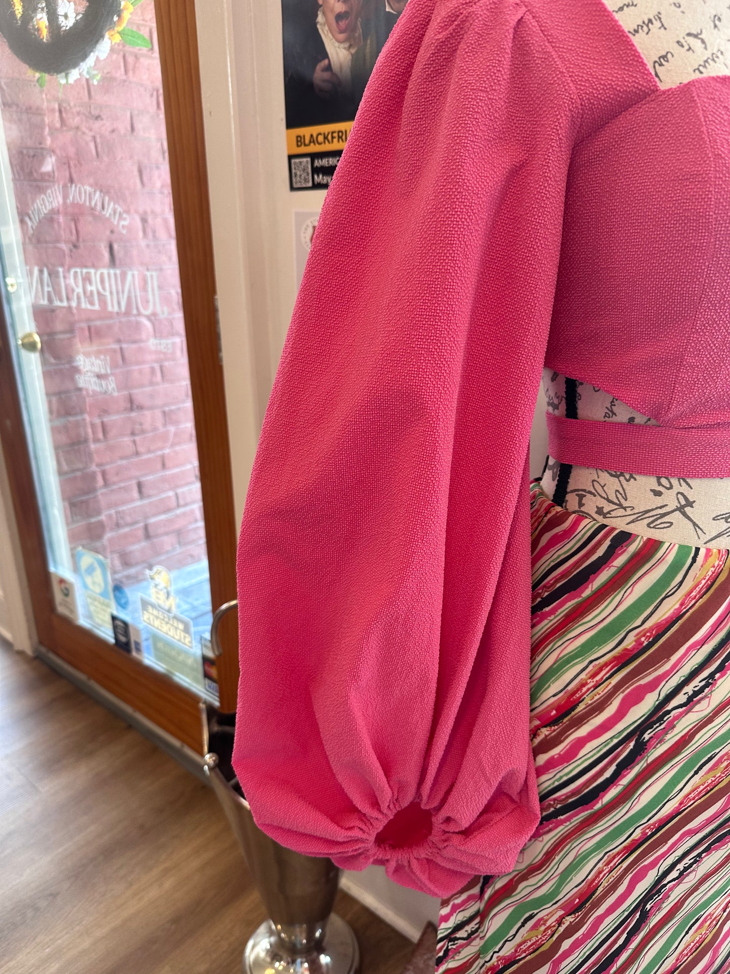 Pink Crop Top W/ Puffy Sleaves (S)