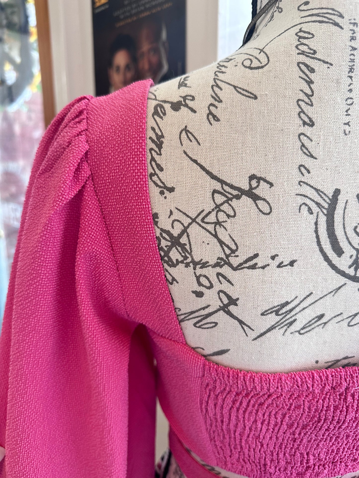 Pink Crop Top W/ Puffy Sleaves (S)