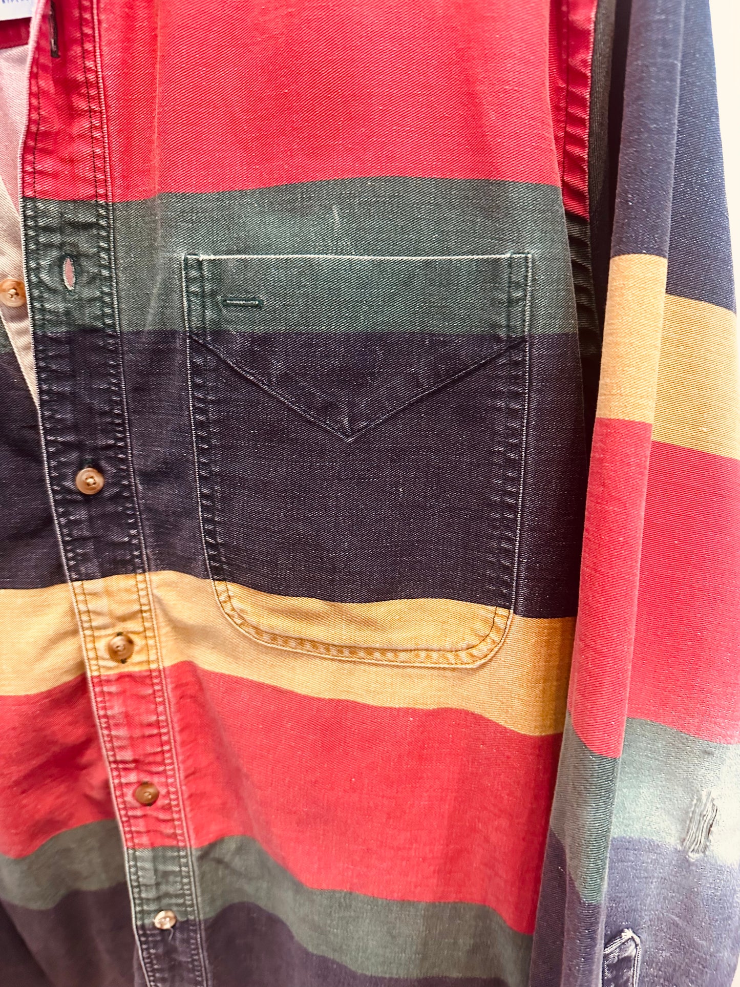 90s Colorblock Stripe Button-Up