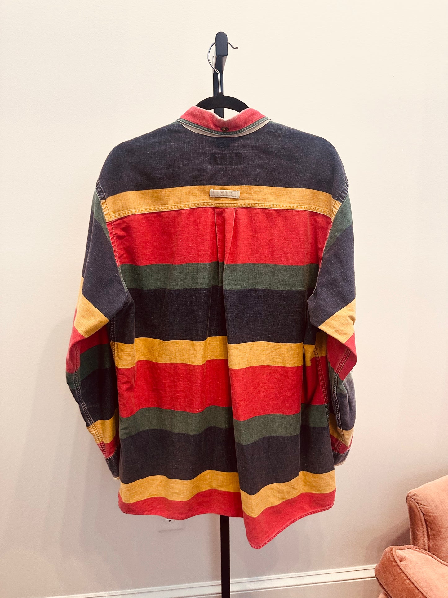 90s Colorblock Stripe Button-Up
