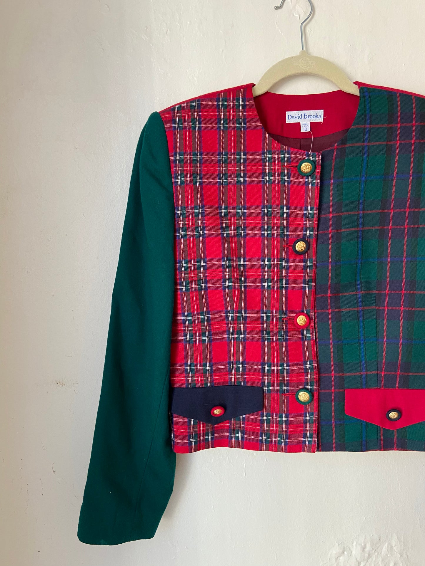 Multi-Plaid Cropped Jacket (M)