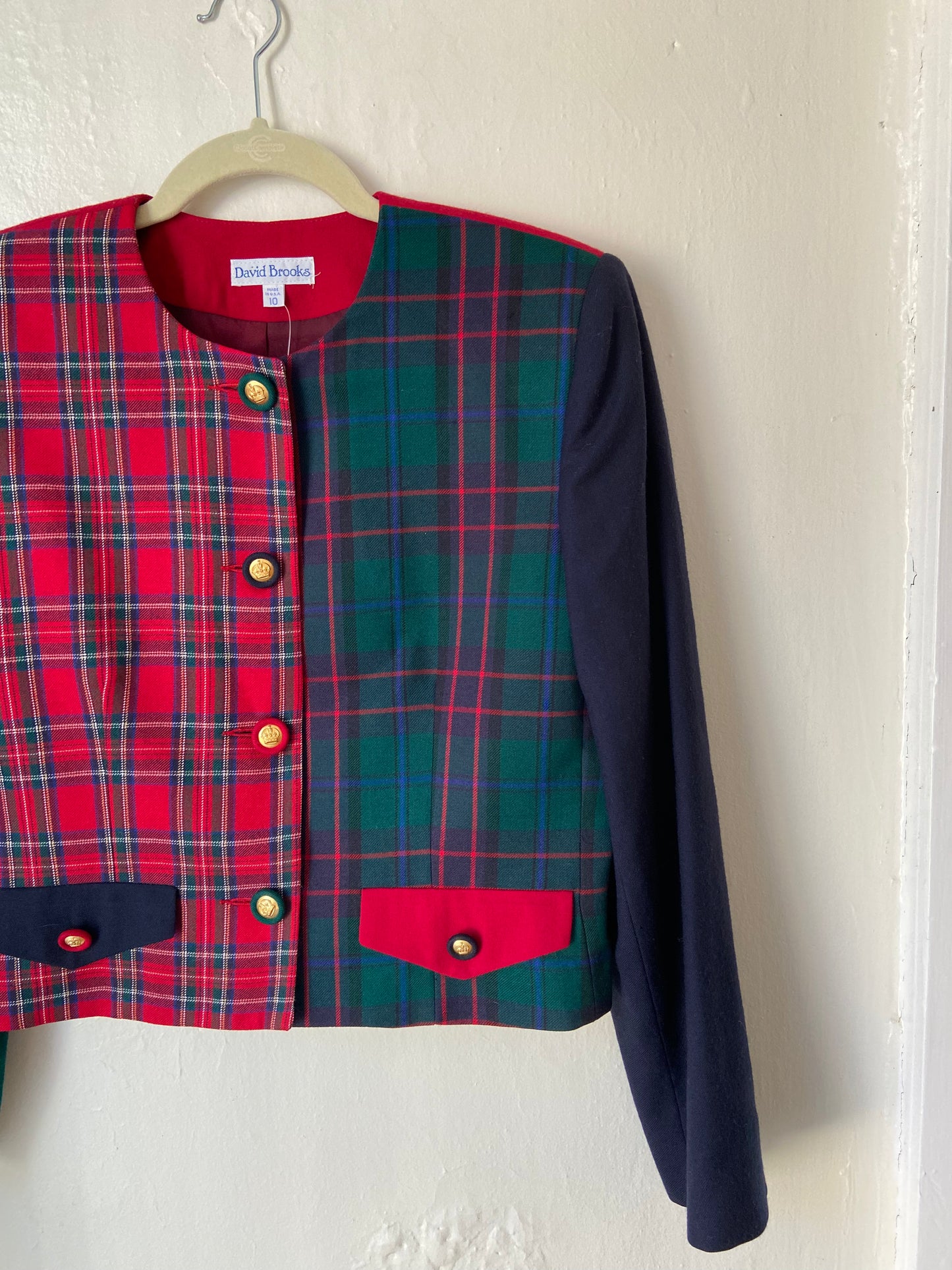 Multi-Plaid Cropped Jacket (M)