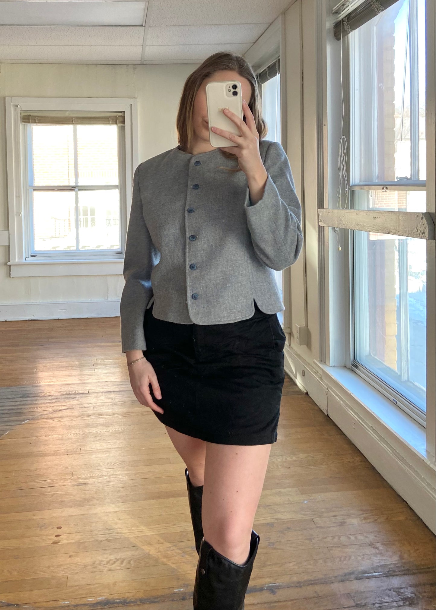 70s Gray-Blue Wool Tailored Jacket (S)