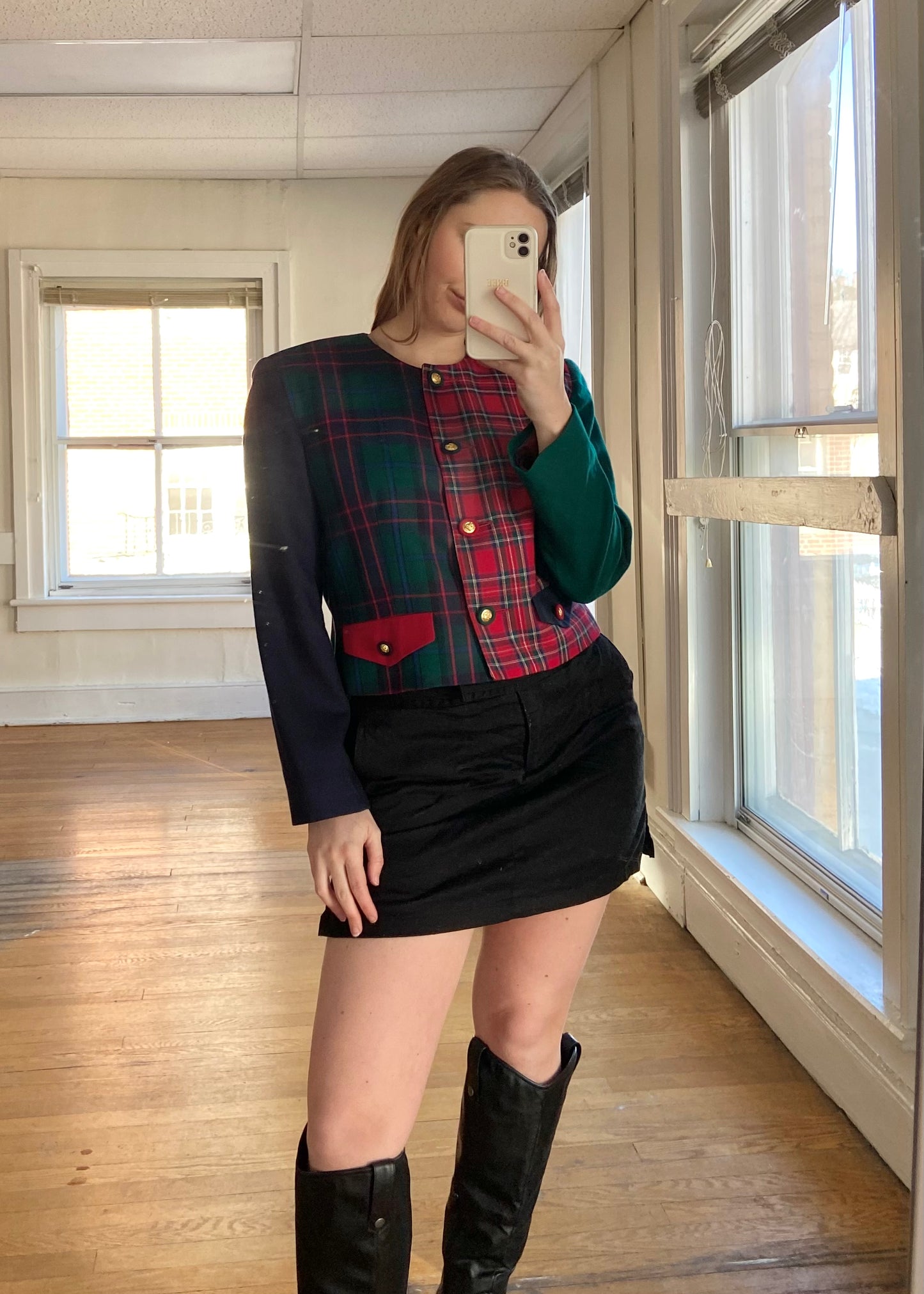 Multi-Plaid Cropped Jacket (M)