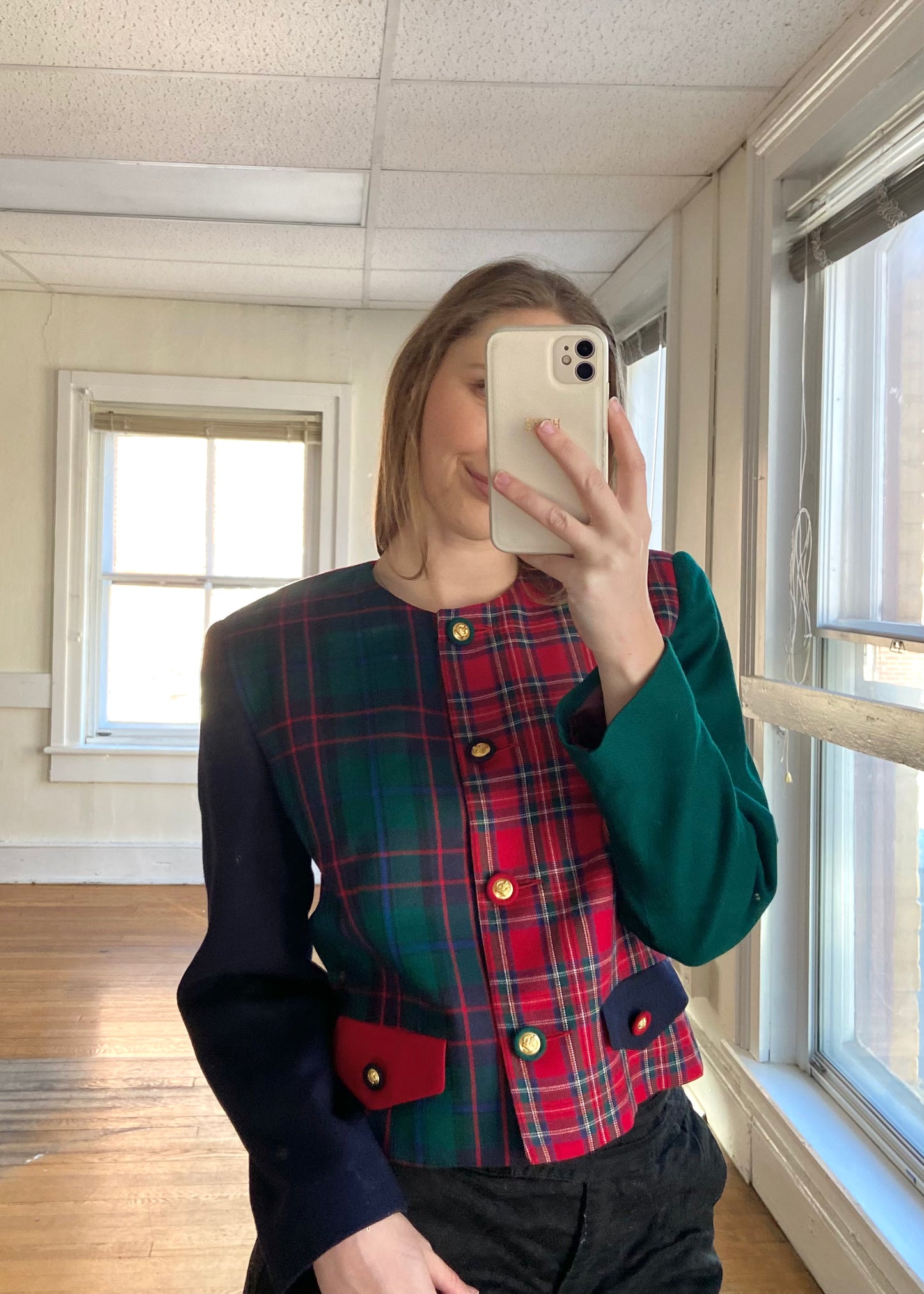 Multi-Plaid Cropped Jacket (M)