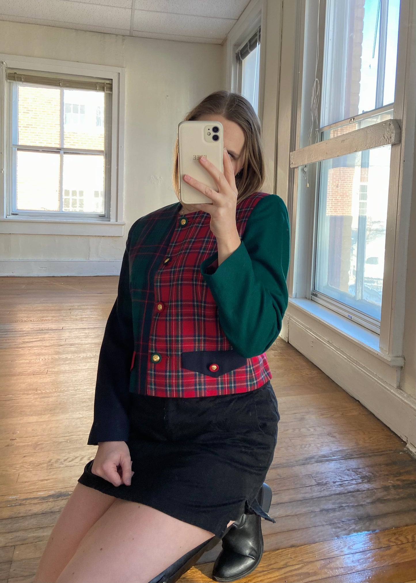Multi-Plaid Cropped Jacket (M)