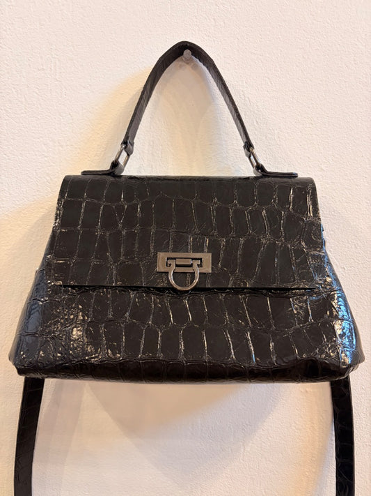 *Handmade Leather | Flap Top Purse (Black/2 Straps)