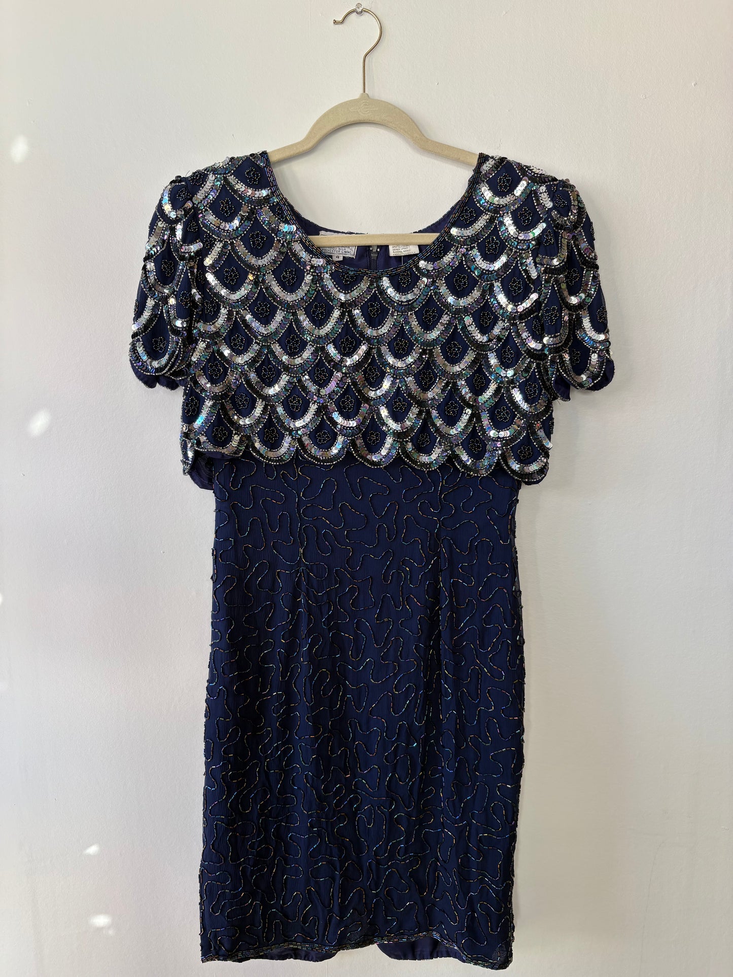 Navy Mini Party Dress, Silver Beading