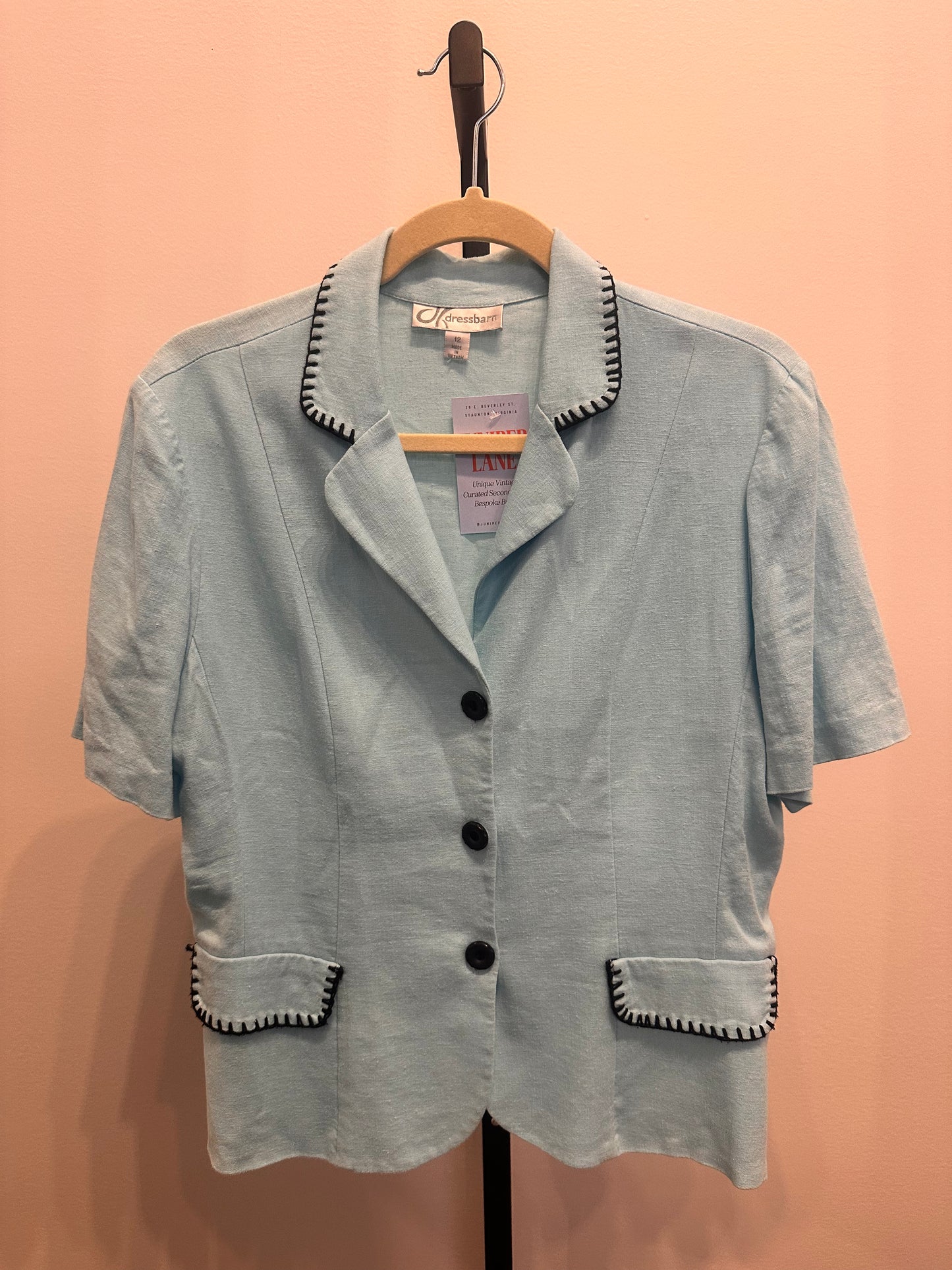Linen Blue Top W/ Black Detailing (L)