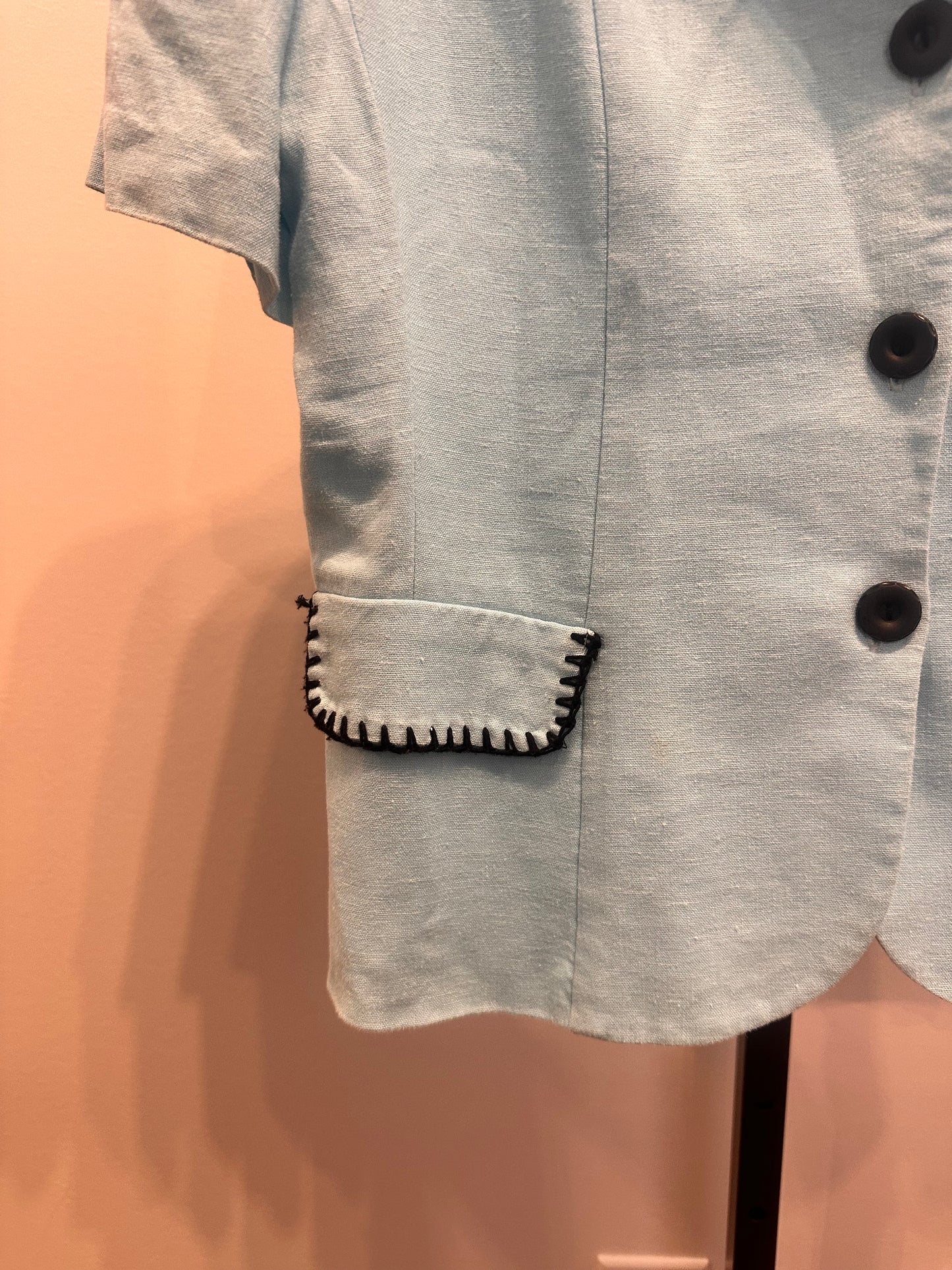 Linen Blue Top W/ Black Detailing (L)