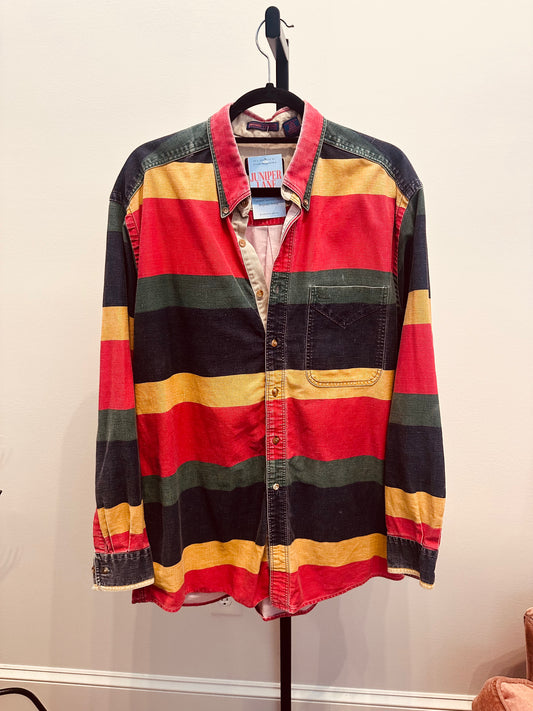 90s Colorblock Stripe Button-Up