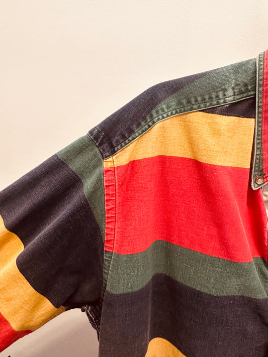 90s Colorblock Stripe Button-Up