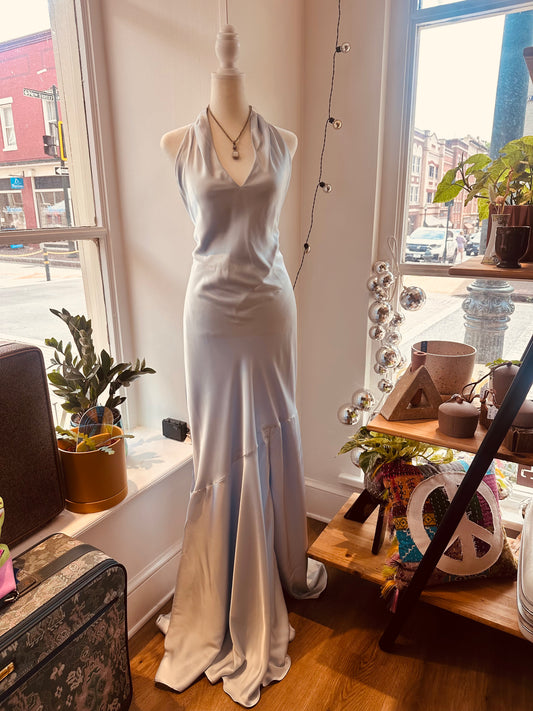 Birdy Grey Light Blue Silky Halter Dress (L)