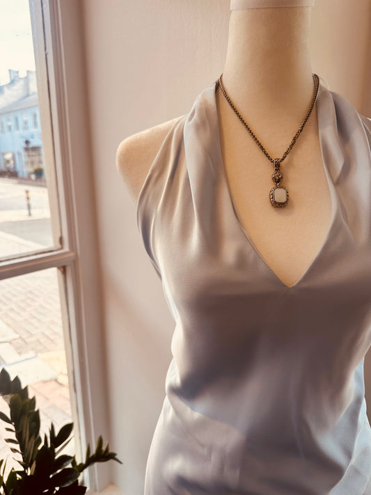 Birdy Grey Light Blue Silky Halter Dress (L)