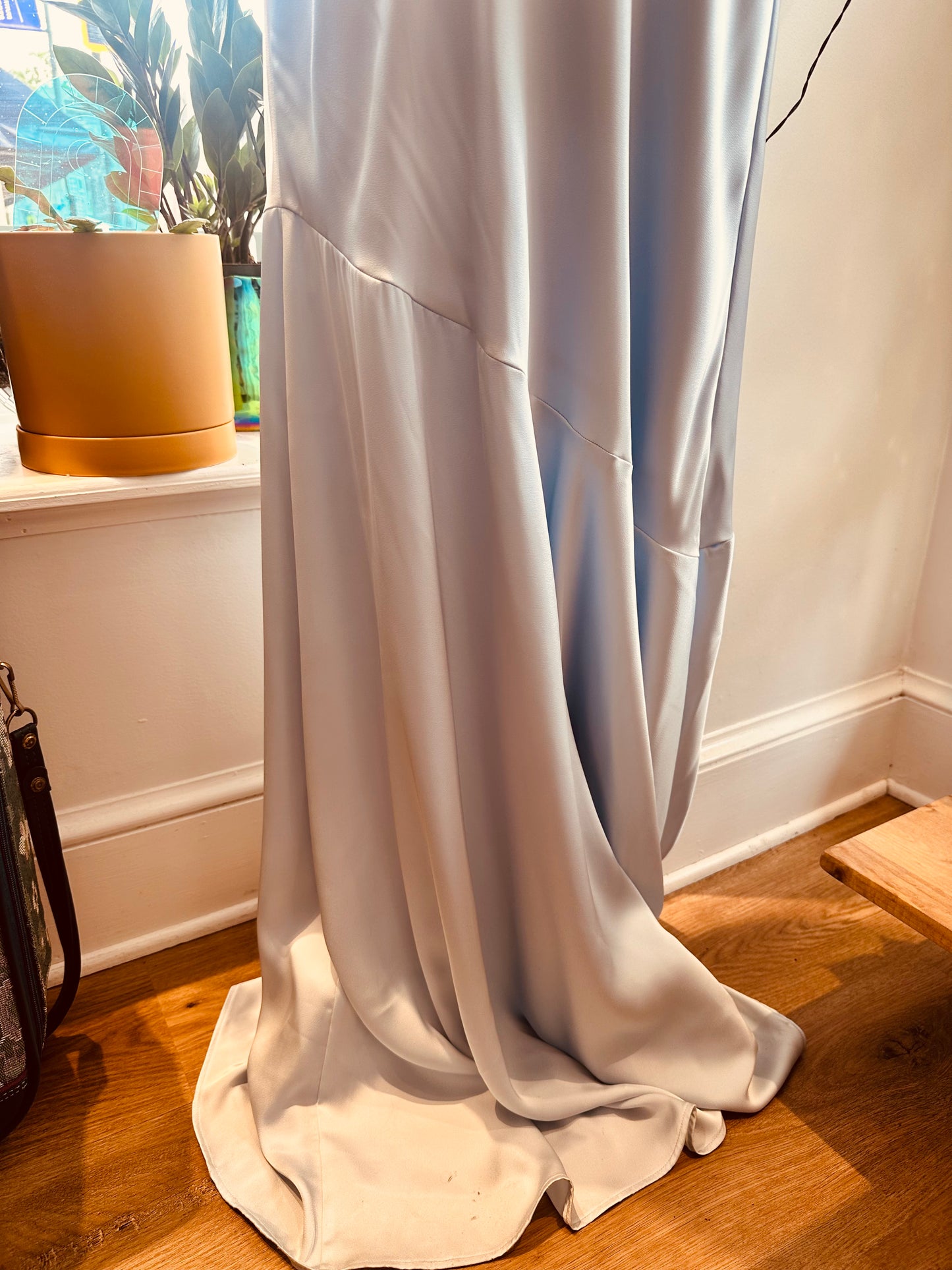 Birdy Grey Light Blue Silky Halter Dress (L)