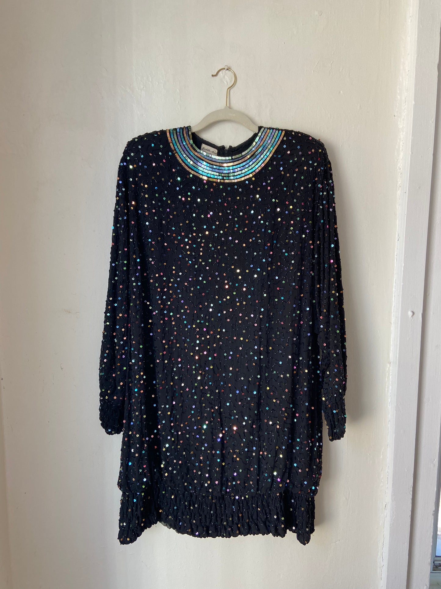 Black Silk Multi-Color Sequin Dress