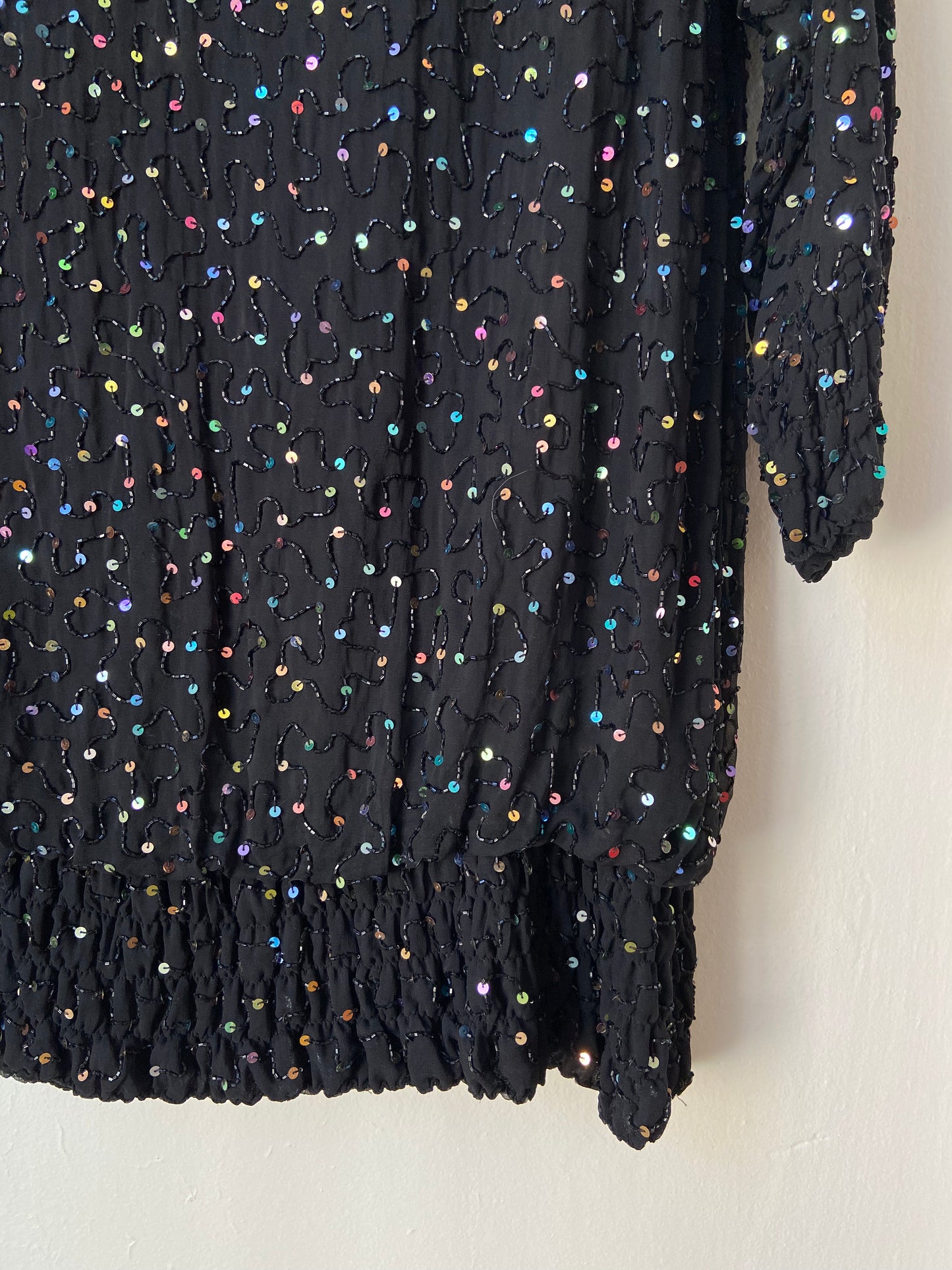 Black Silk Multi-Color Sequin Dress