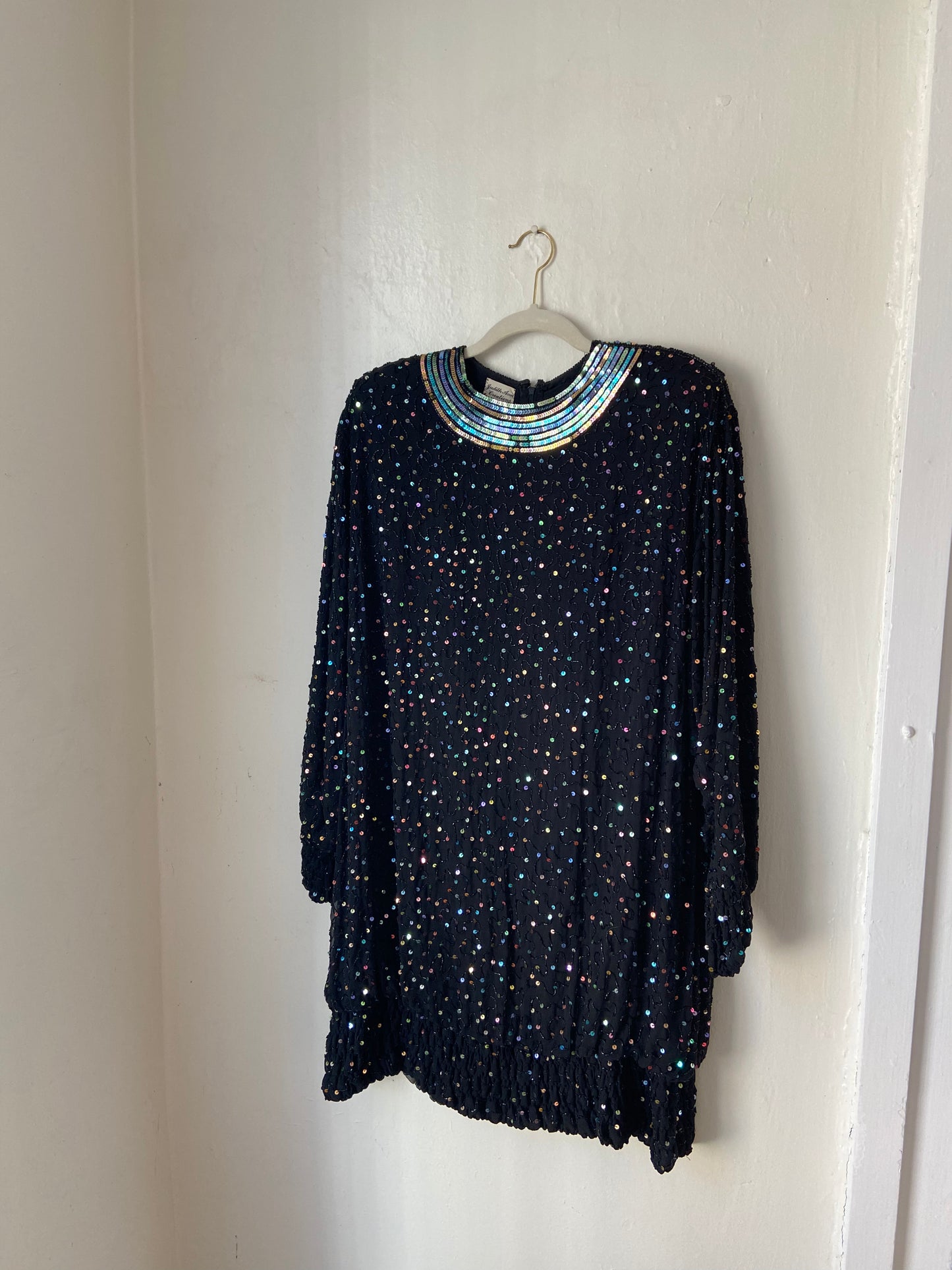 Black Silk Multi-Color Sequin Dress